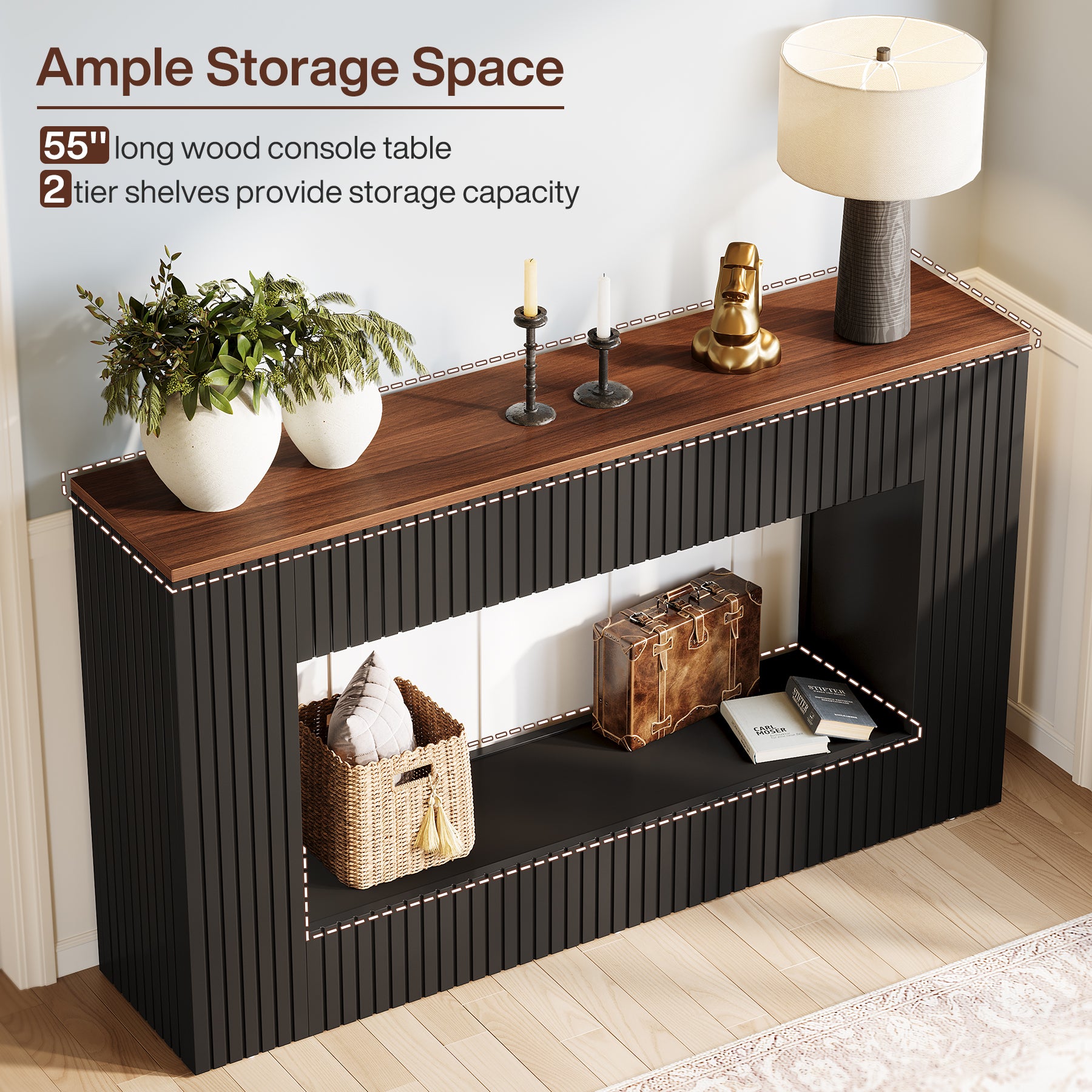 Tavolo Consolle Moderno da 140 cm, Tavolino da Divano in Legno con Contenitore