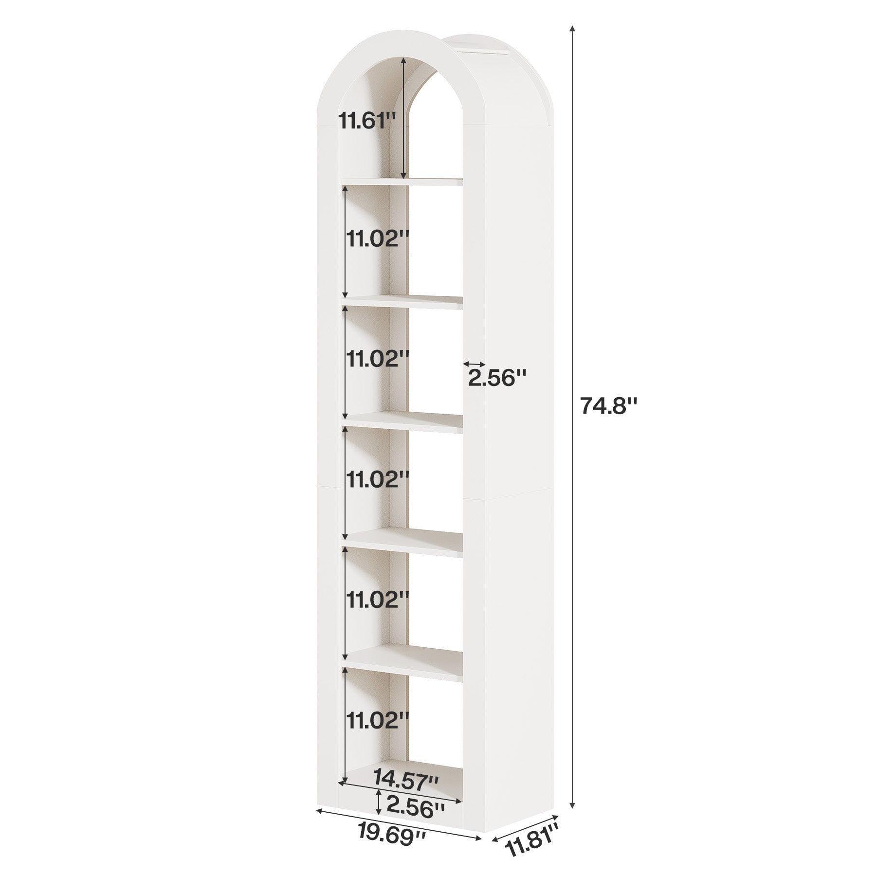 Tribesigns Libreria ad arco alta 190 cm, espositore autoportante con ripiano stretto a 6 livelli