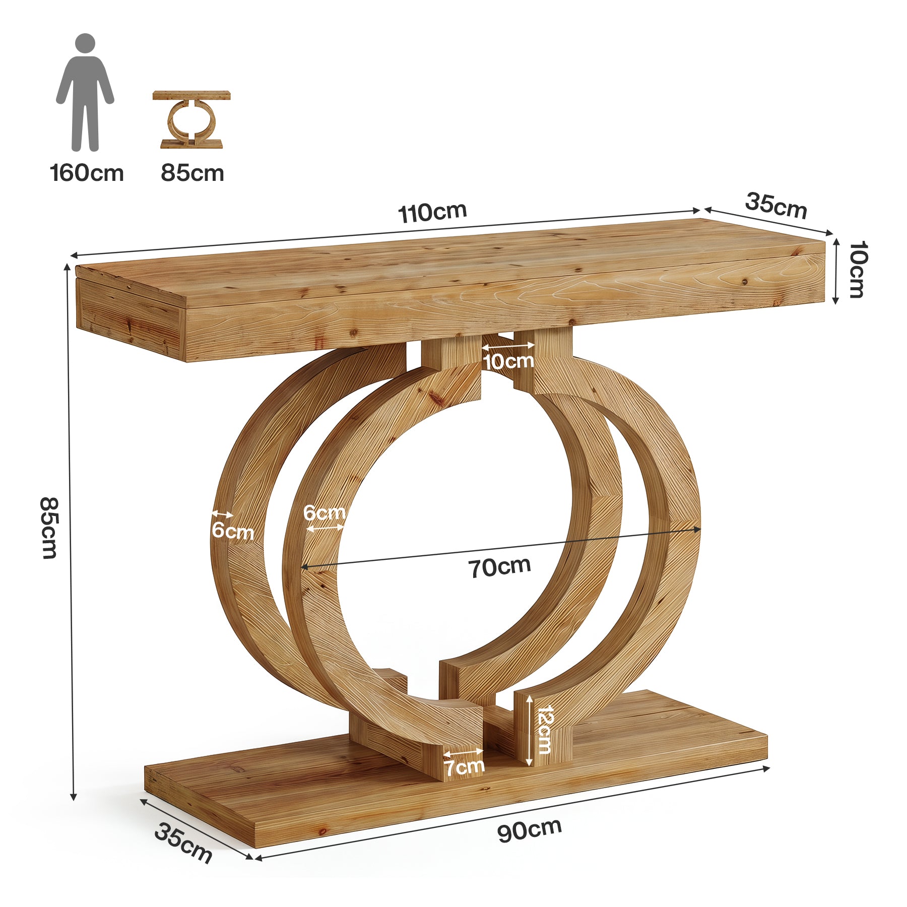 Tribesigns Consolle in legno massello da 110 cm, tavolo da corridoio con elegante base a doppio cerchio
