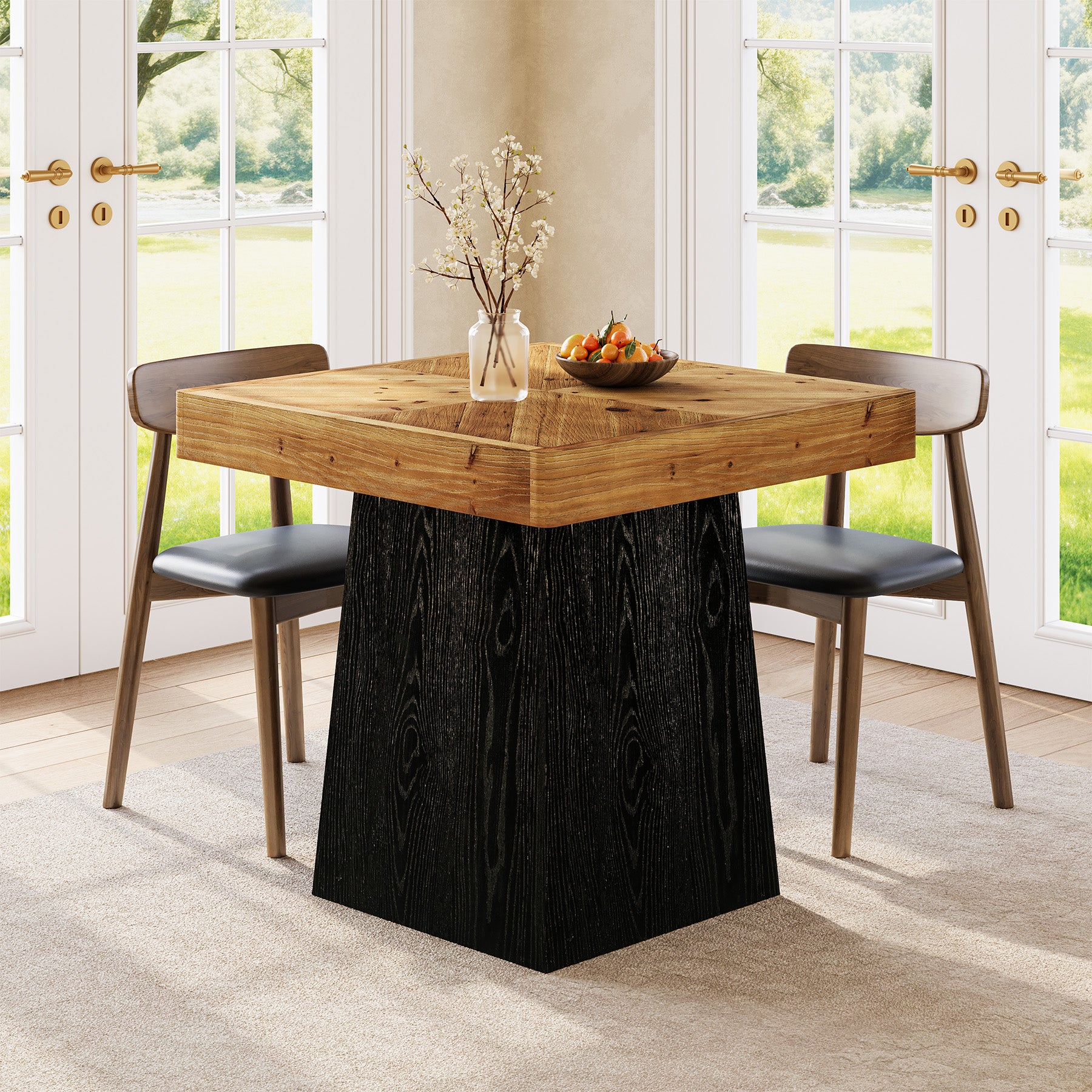 Tribesigns Tavolo da pranzo quadrato da 80 cm, tavolo da cucina rustico in legno massello con base affusolata per 2-4 persone