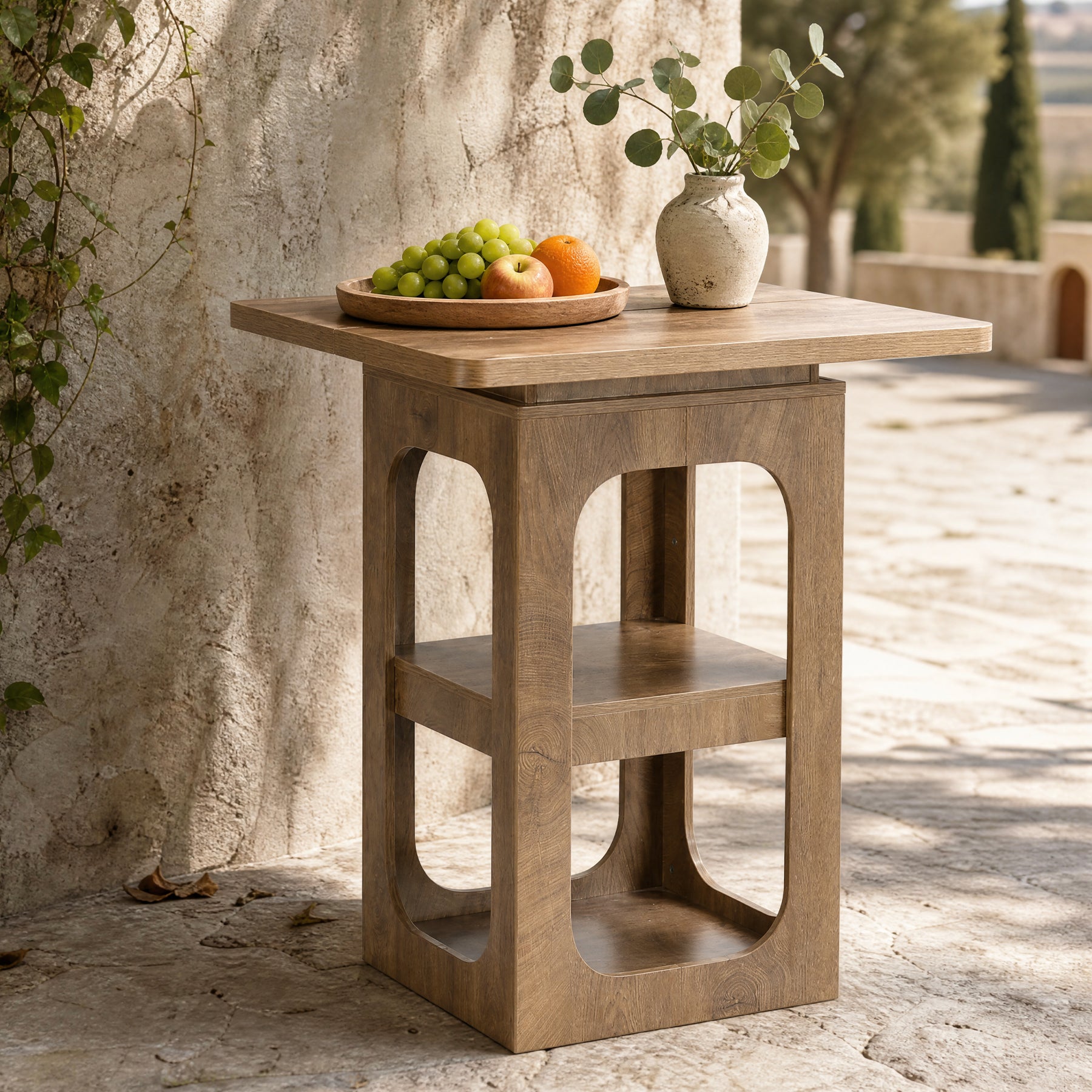 Tavolo da Bar Alto Quadrato a 3 Ripiani, 80 x 80 cm, per Cucina e Piccoli Spazi