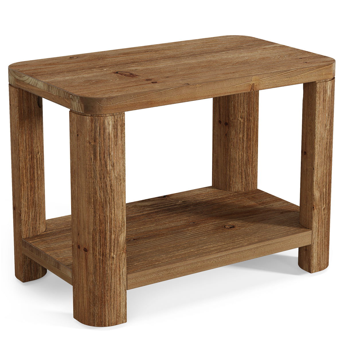 Tavolino Laterale Country in Legno Massello a 2 Ripiani, 70 cm, per Camera da Letto