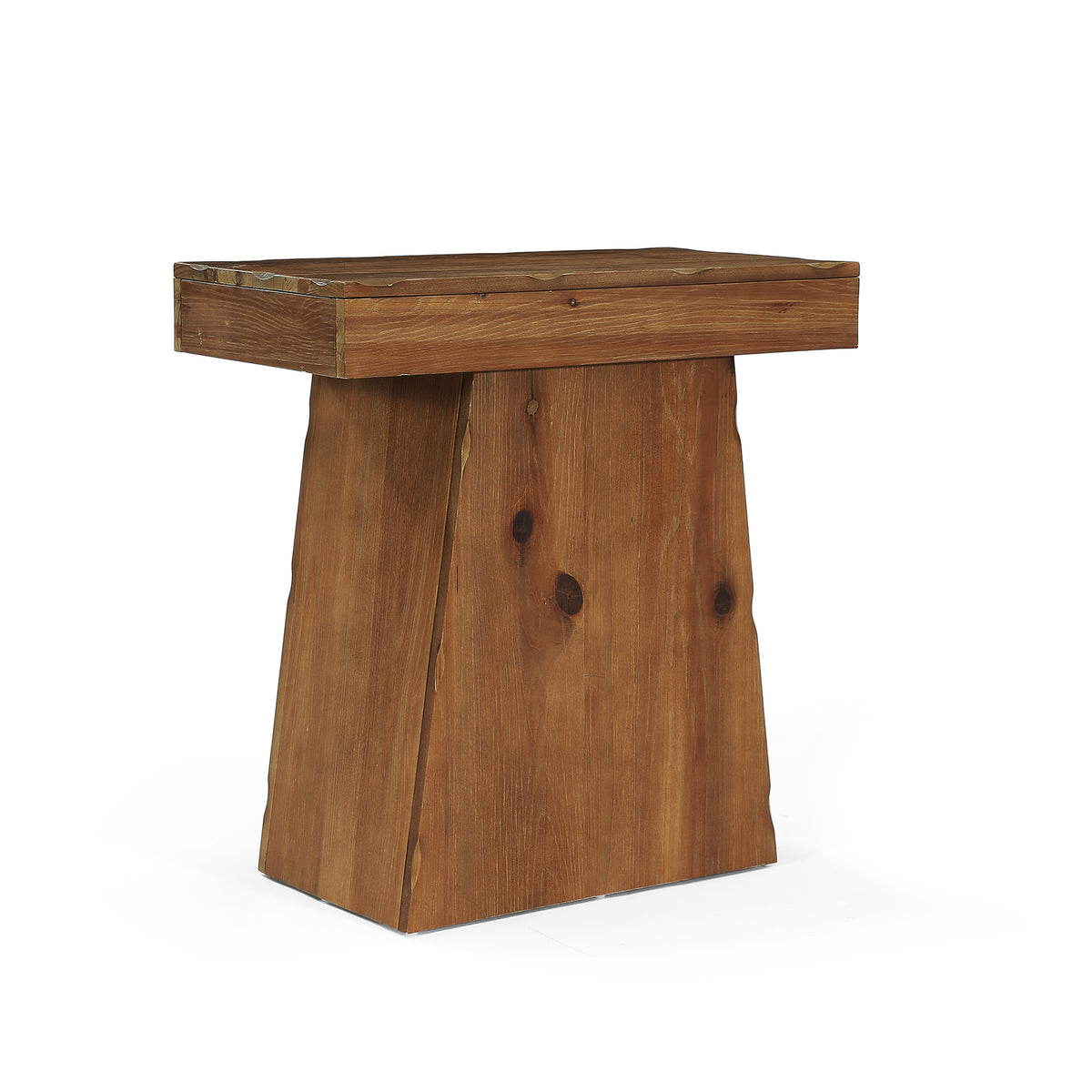 Tavolino Laterale Rustico in Legno Massello con Base Trapezoidale, 60 cm, per Soggiorno