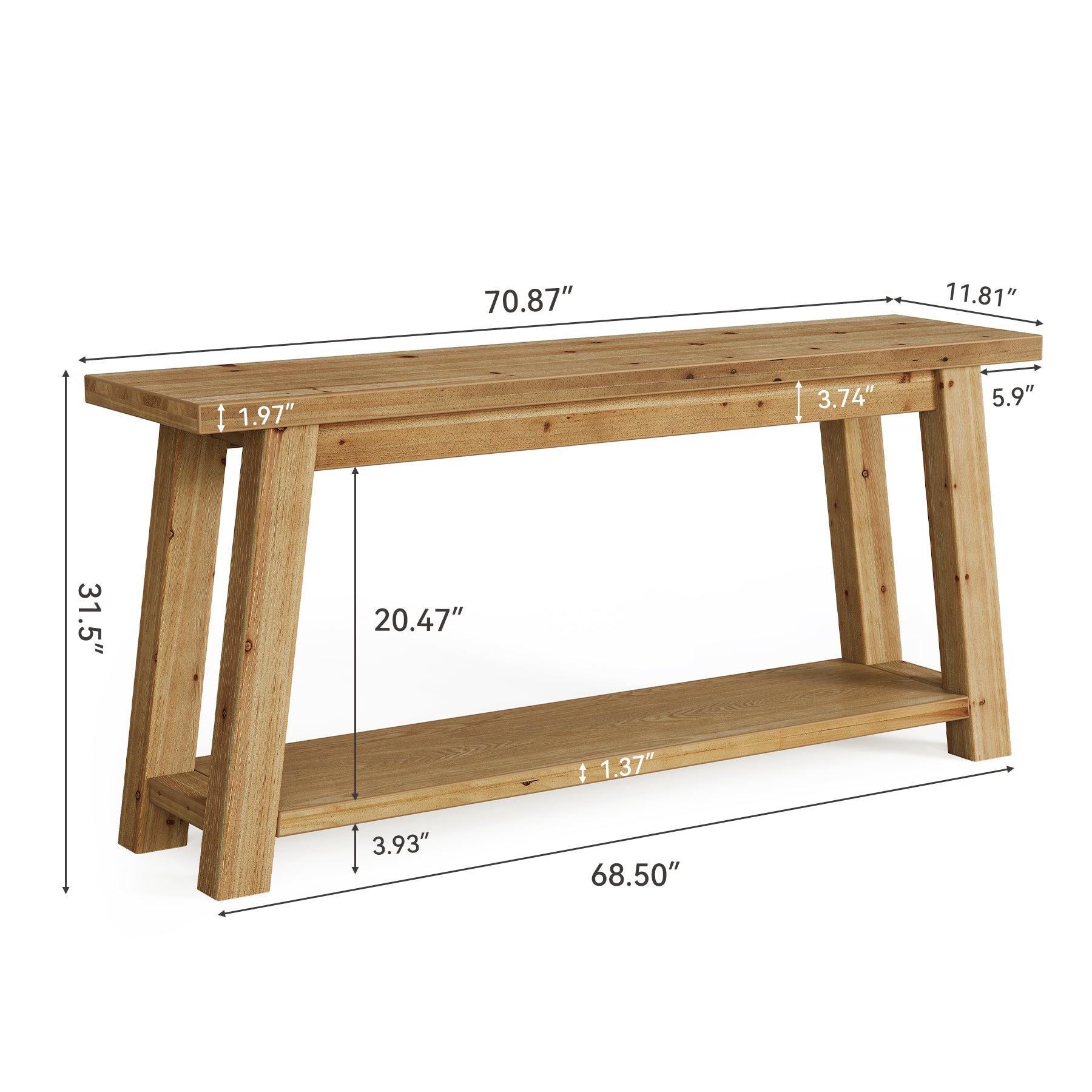 Tribesigns Consolle da ingresso in legno massello lunga 180 cm con ripiano