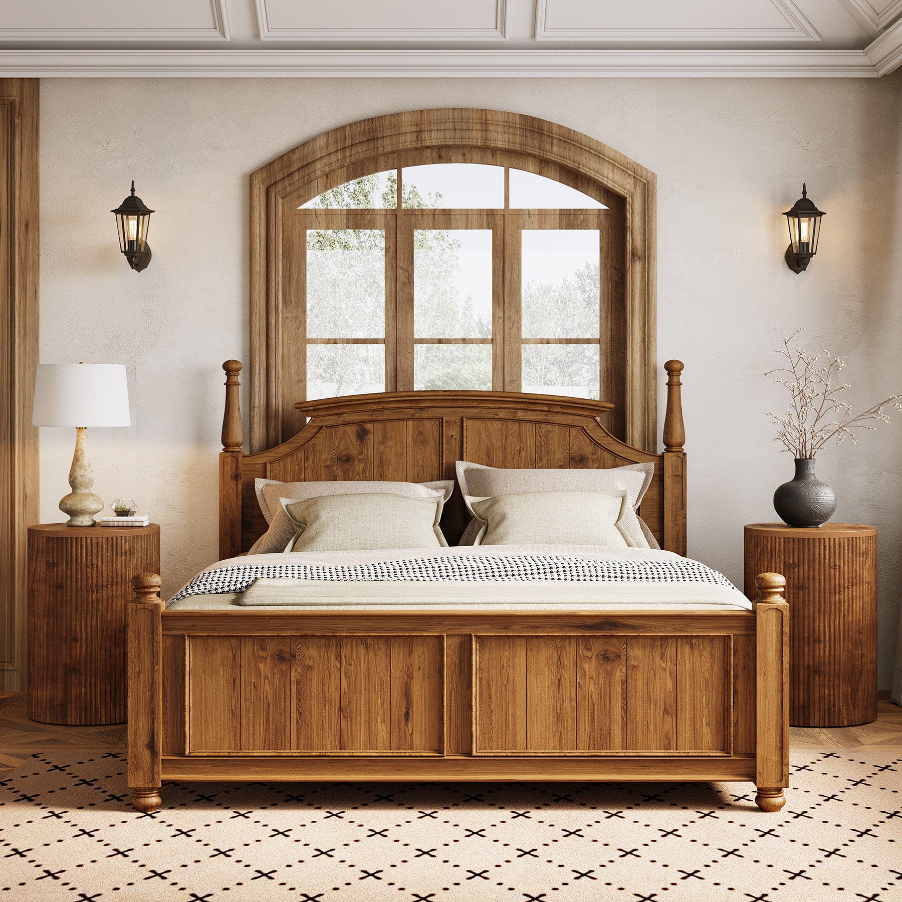 Tribesigns Tavolino rotondo in legno massello con vano contenitore, tavolino scanalato con 4 rotelle