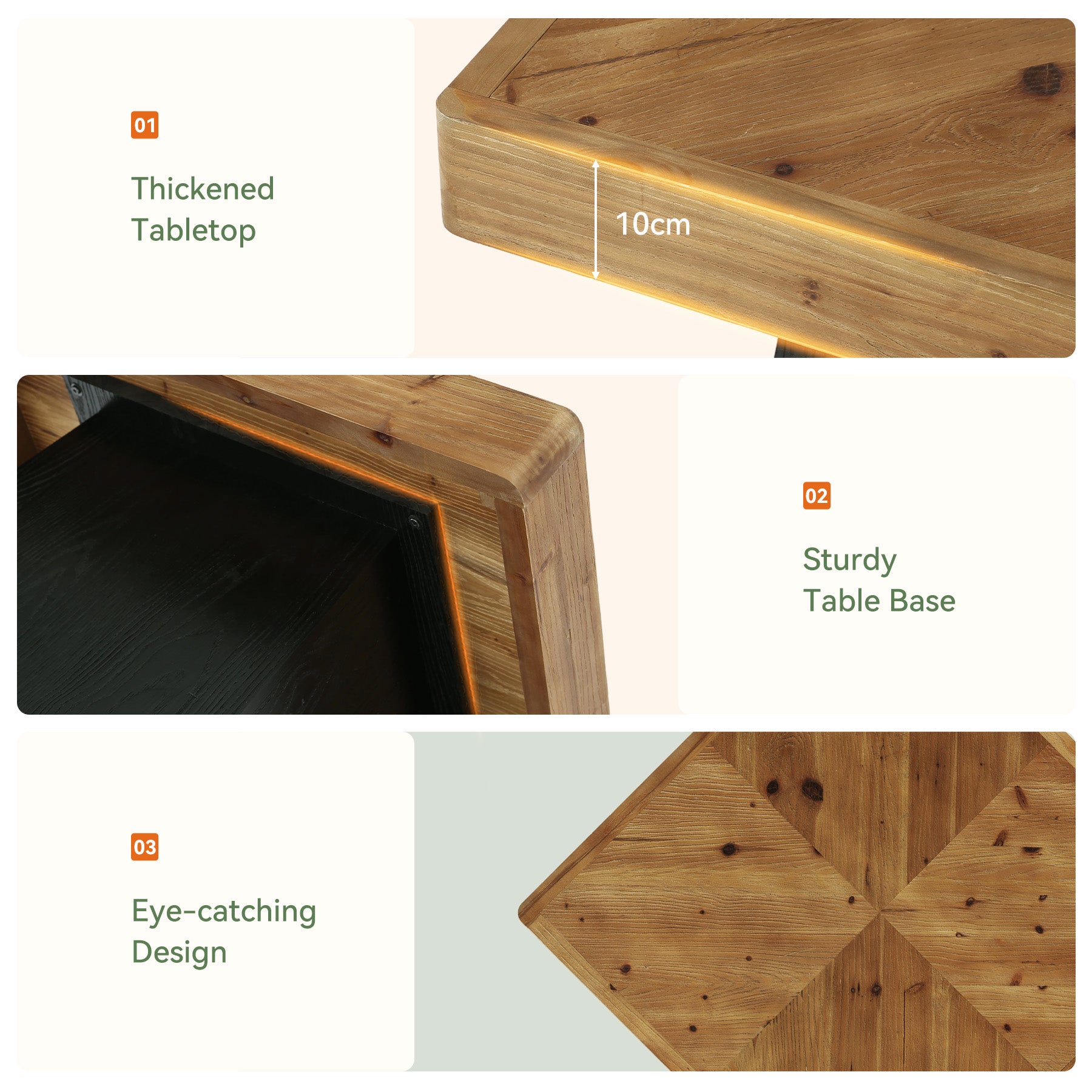 Tribesigns Tavolo da pranzo quadrato da 80 cm, tavolo da cucina rustico in legno massello con base affusolata per 2-4 persone