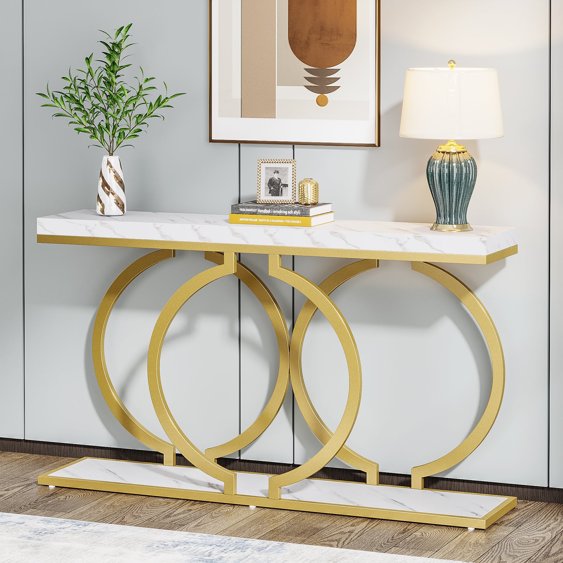 Tribesigns O Shape Console Table, 140 cm Faux Marmo Divano Ingresso Tavolo