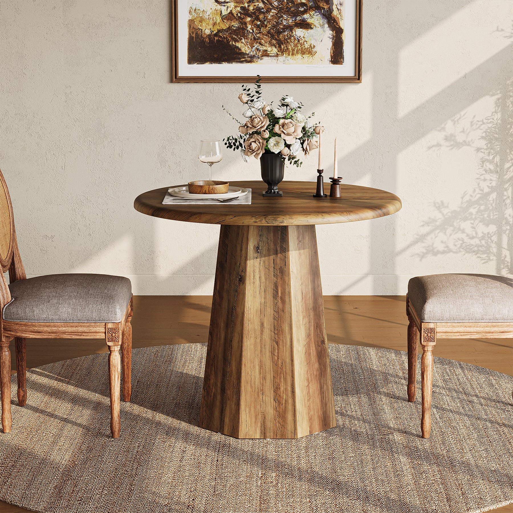 Tribesigns 80 cm tavolo da pranzo, tavolo da cusina rotondo con base ottagonale per 2-4