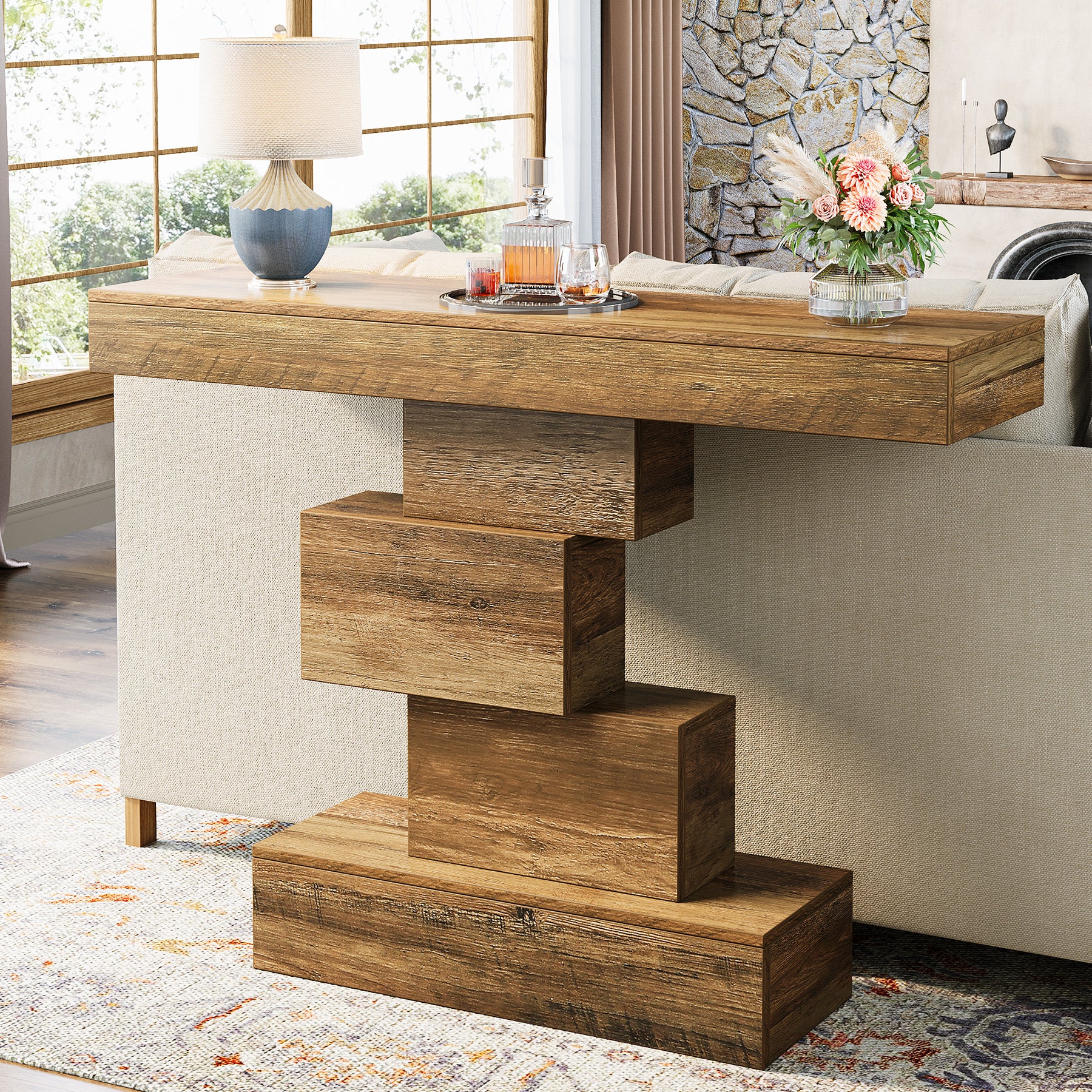 Tribesigns Consolle in legno, tavolo da ingresso in stile fattoria da 100 cm tavolo da divano