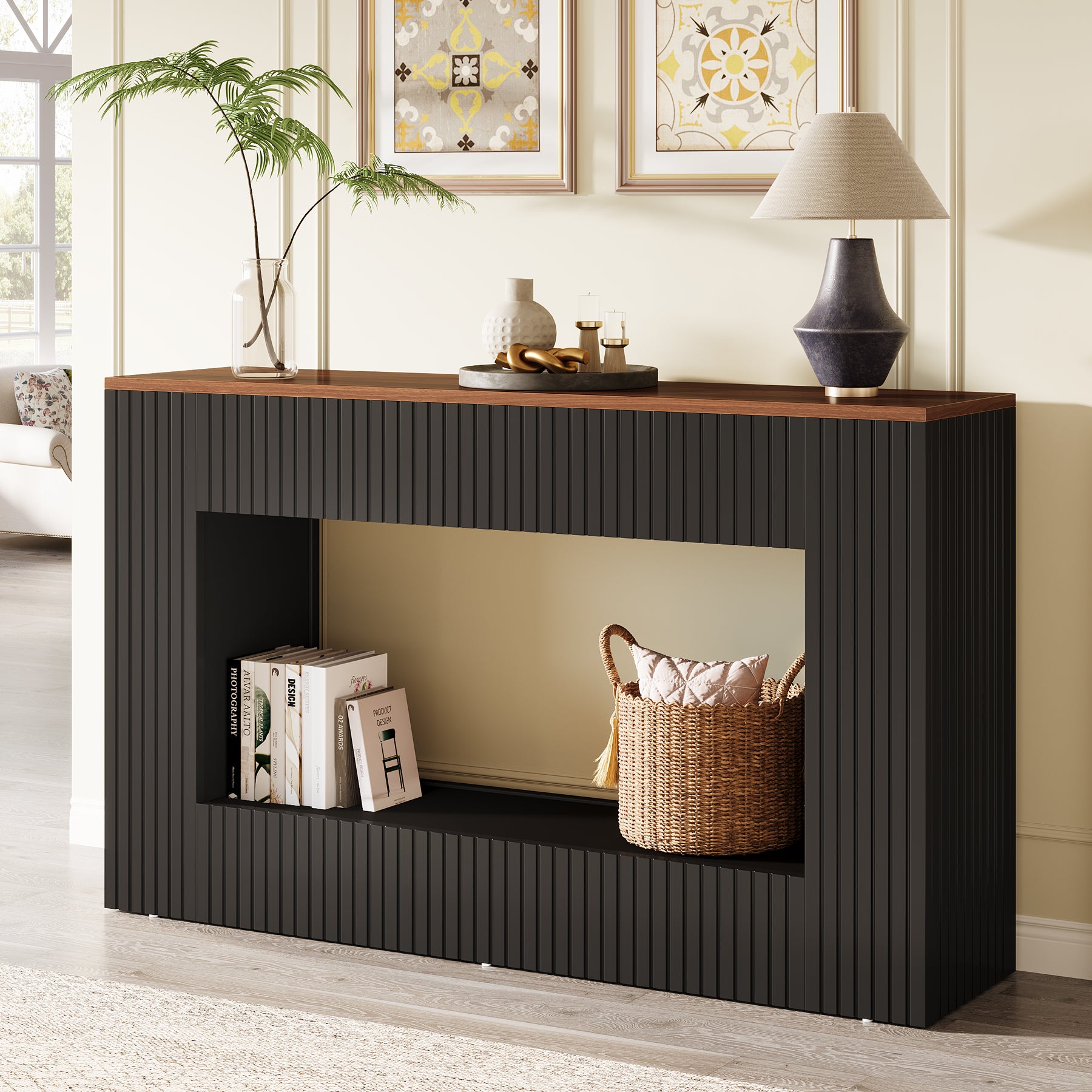 Tavolo Consolle Moderno da 140 cm, Tavolino da Divano in Legno con Contenitore