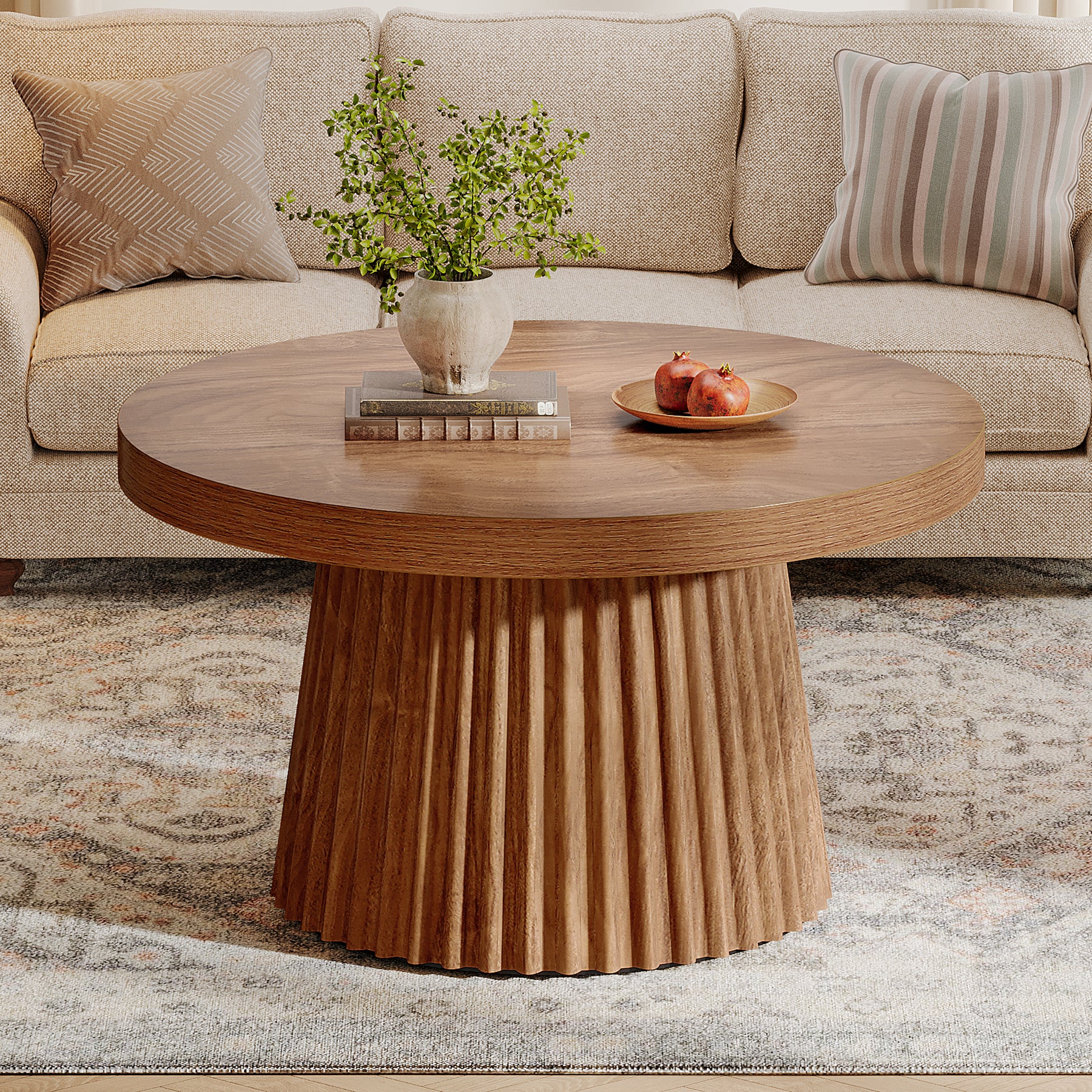 Tribesigns 80 cm Tavolino da caffè, moderno tavolo centrale circolare con base scanalata