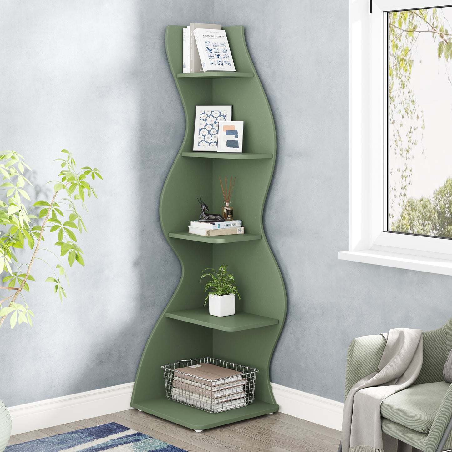 Tribesigns Scaffale Angolare, Moderno Mensola Angolare a 5 Livelli Scaffale per Scaffali Libreria Scaffale