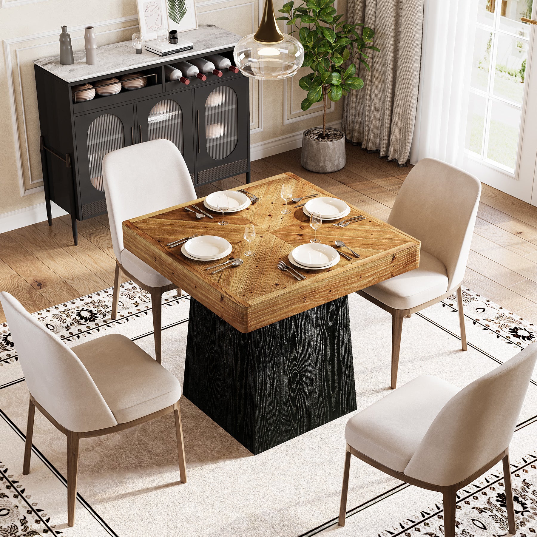 Tribesigns Tavolo da pranzo quadrato da 80 cm, tavolo da cucina rustico in legno massello con base affusolata per 2-4 persone
