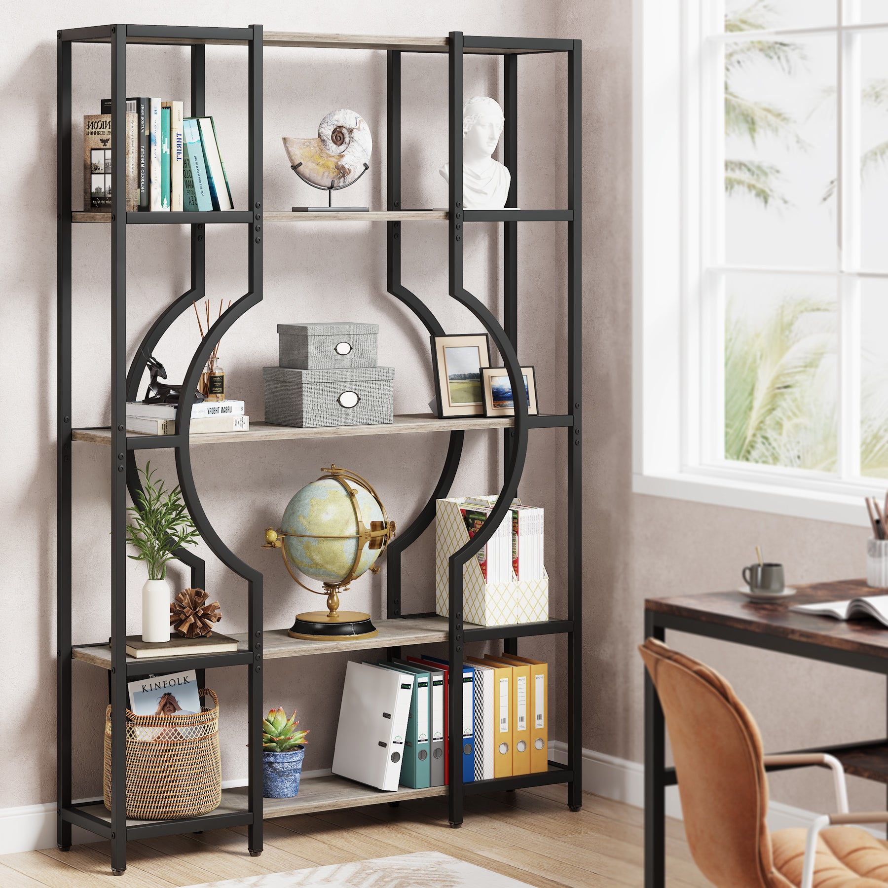 Tribesigns Libreria industriale a 5 ripiani,Scaffale alta vintage con 12 ripiani espositivi aperti