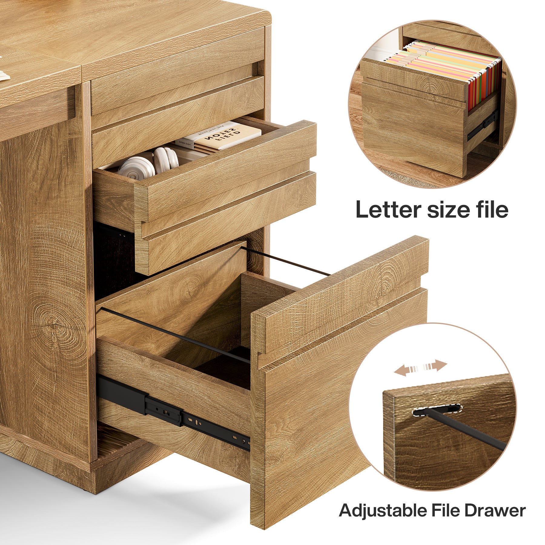 Tribesigns Scrivania per computer da 140 cm, scrivania direzionale in stile rustico a 3 cassetti