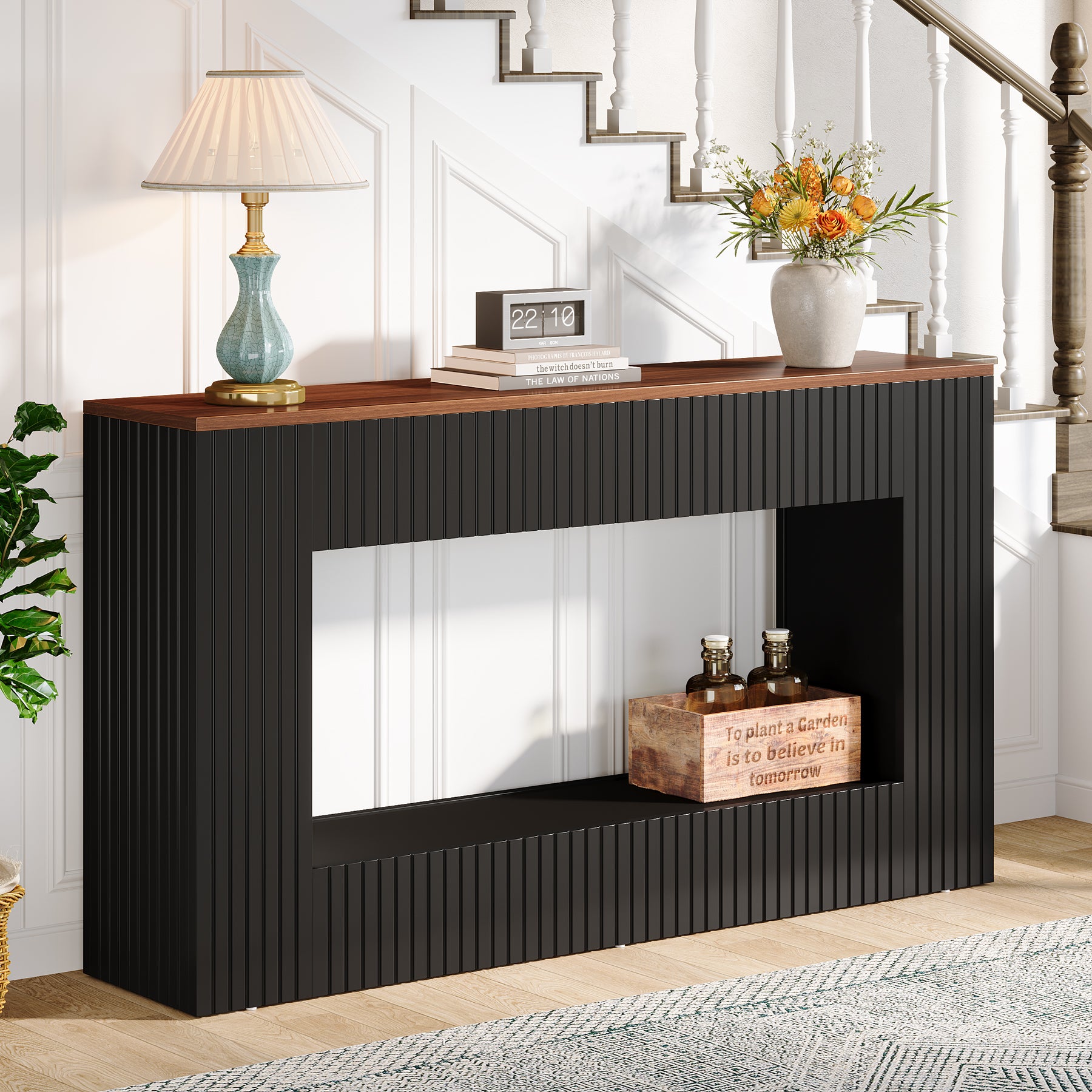 Tavolo Consolle Moderno da 140 cm, Tavolino da Divano in Legno con Contenitore
