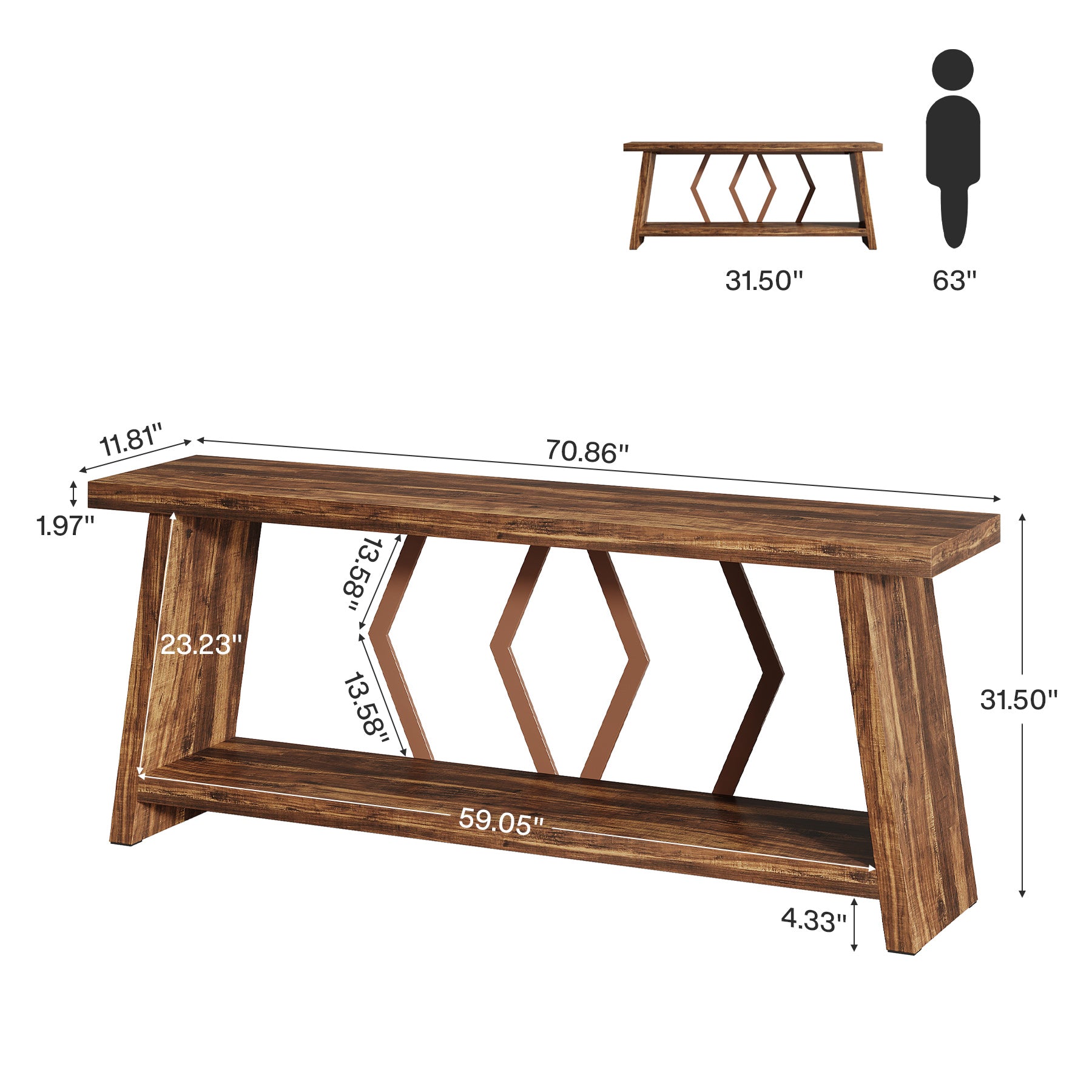 Tribesigns Consolle lunga 180 cm, tavolino da divano in legno a 2 ripiani con vano contenitore