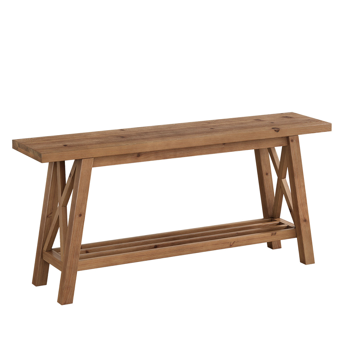 Consolle in Legno Massello a 2 Ripiani con Rinforzi a X, 160 cm, per Ingresso