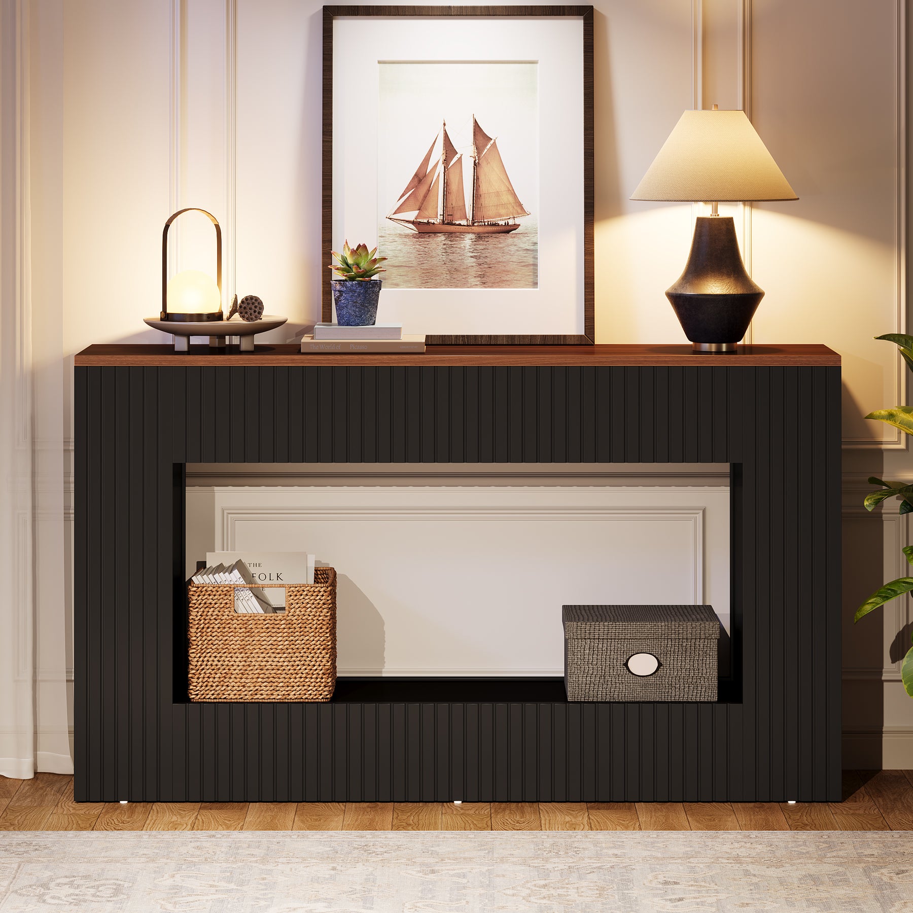 Tavolo Consolle Moderno da 140 cm, Tavolino da Divano in Legno con Contenitore