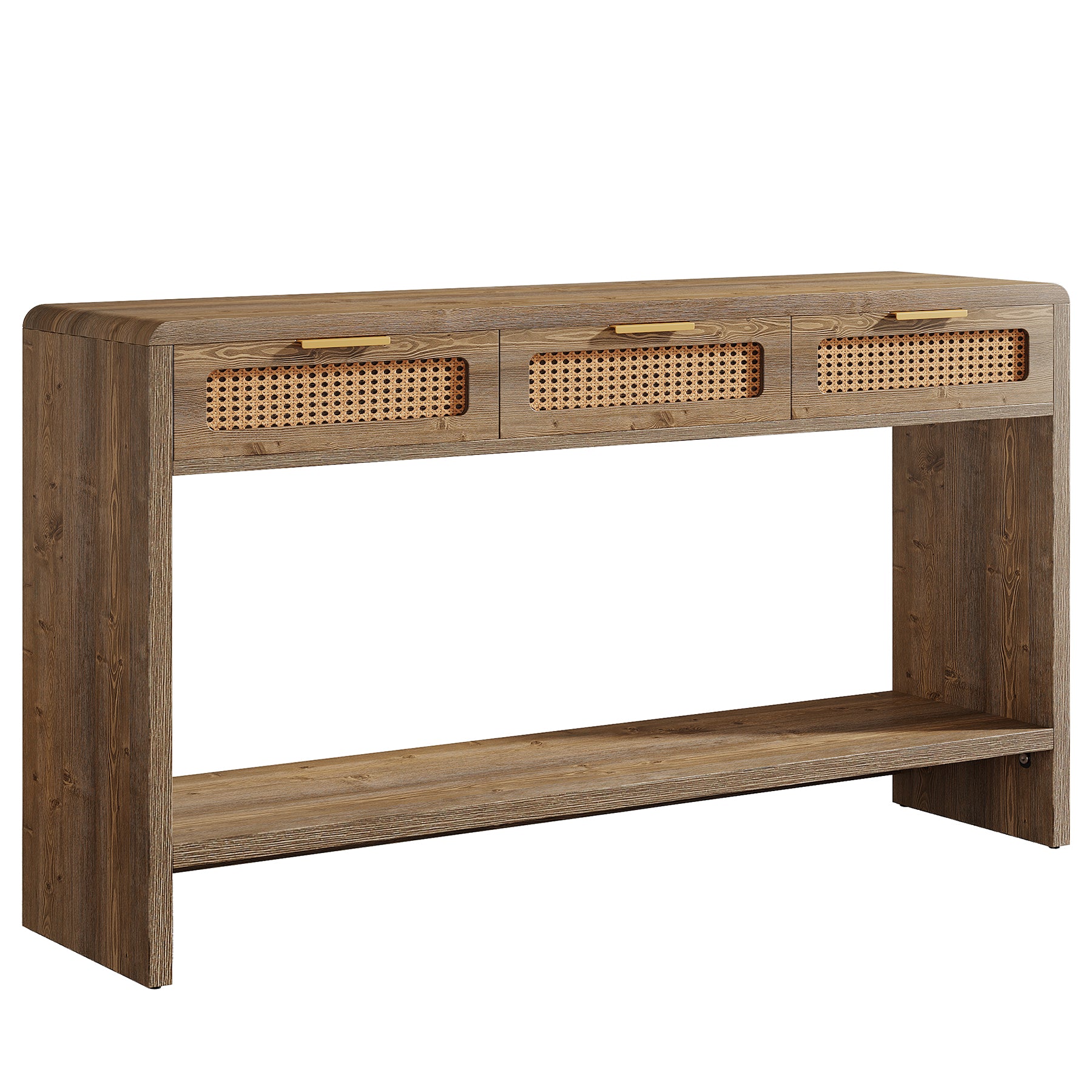 Tribesigns Tavolo consolle da 140 cm, tavolo d'ingresso con 3 cassetti in rattan