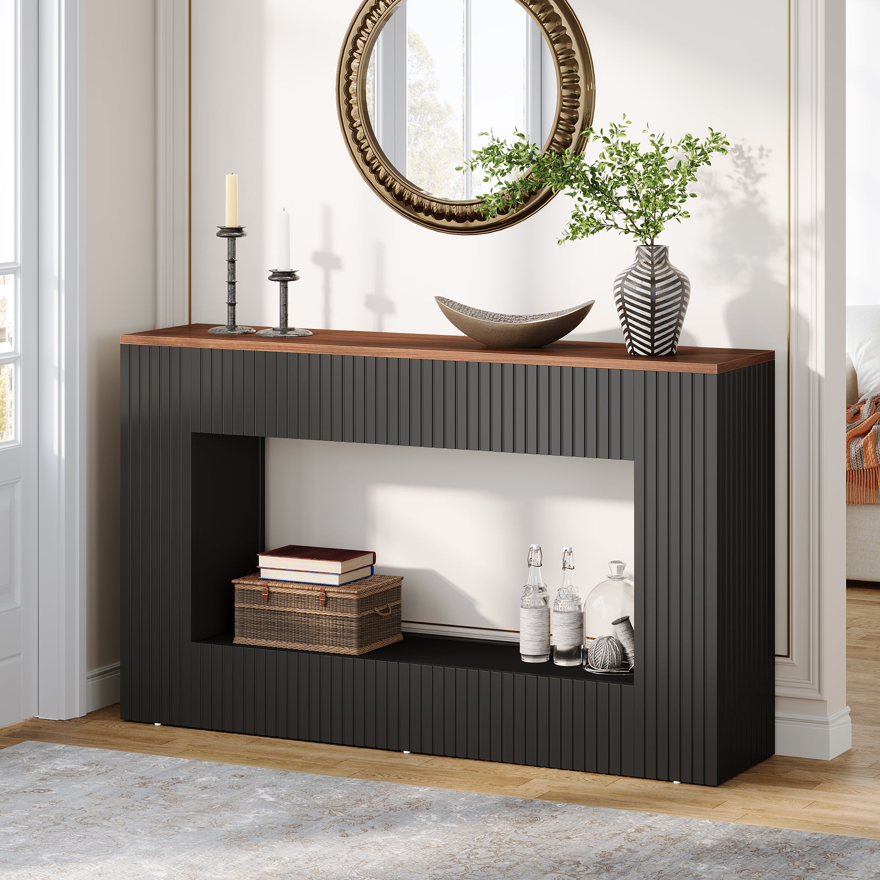 Tavolo Consolle Moderno da 140 cm, Tavolino da Divano in Legno con Contenitore