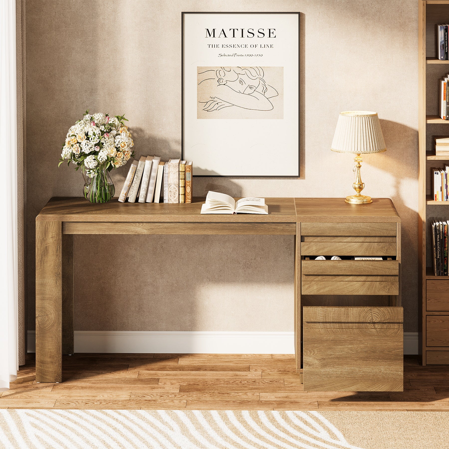 Tribesigns Scrivania per computer da 140 cm, scrivania direzionale in stile rustico a 3 cassetti