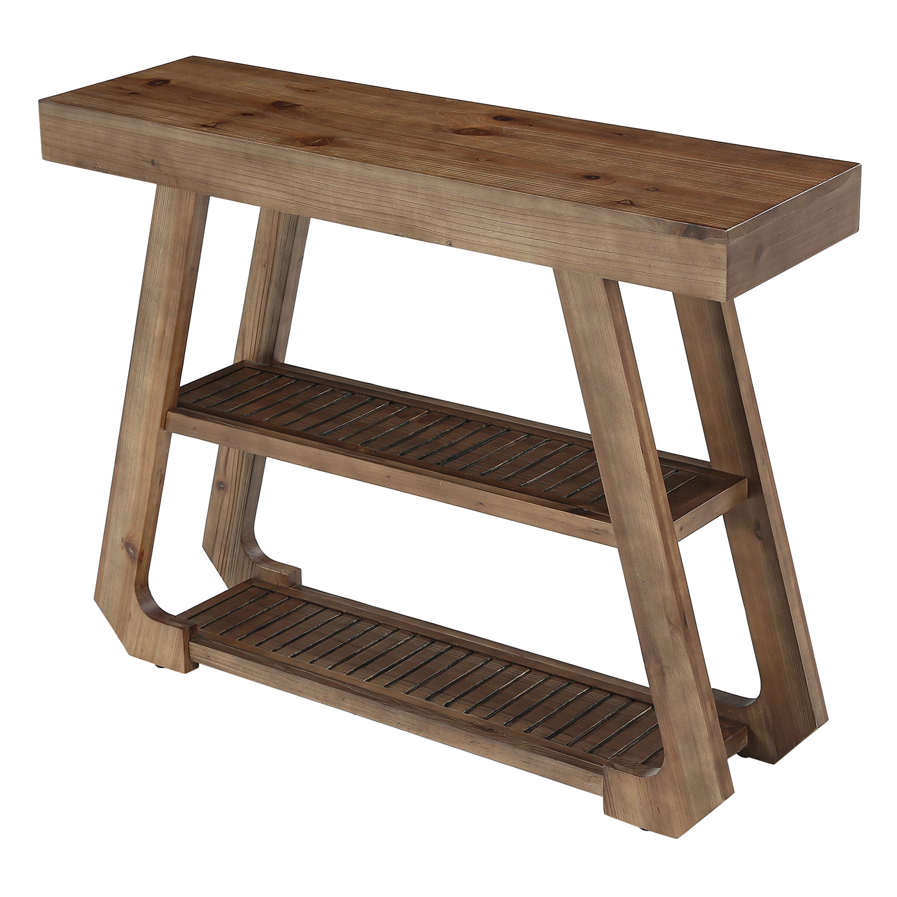 Consolle Country in Legno Massello a 3 Ripiani con Piedi ad A, 105 cm, per Ingresso e Soggiorno