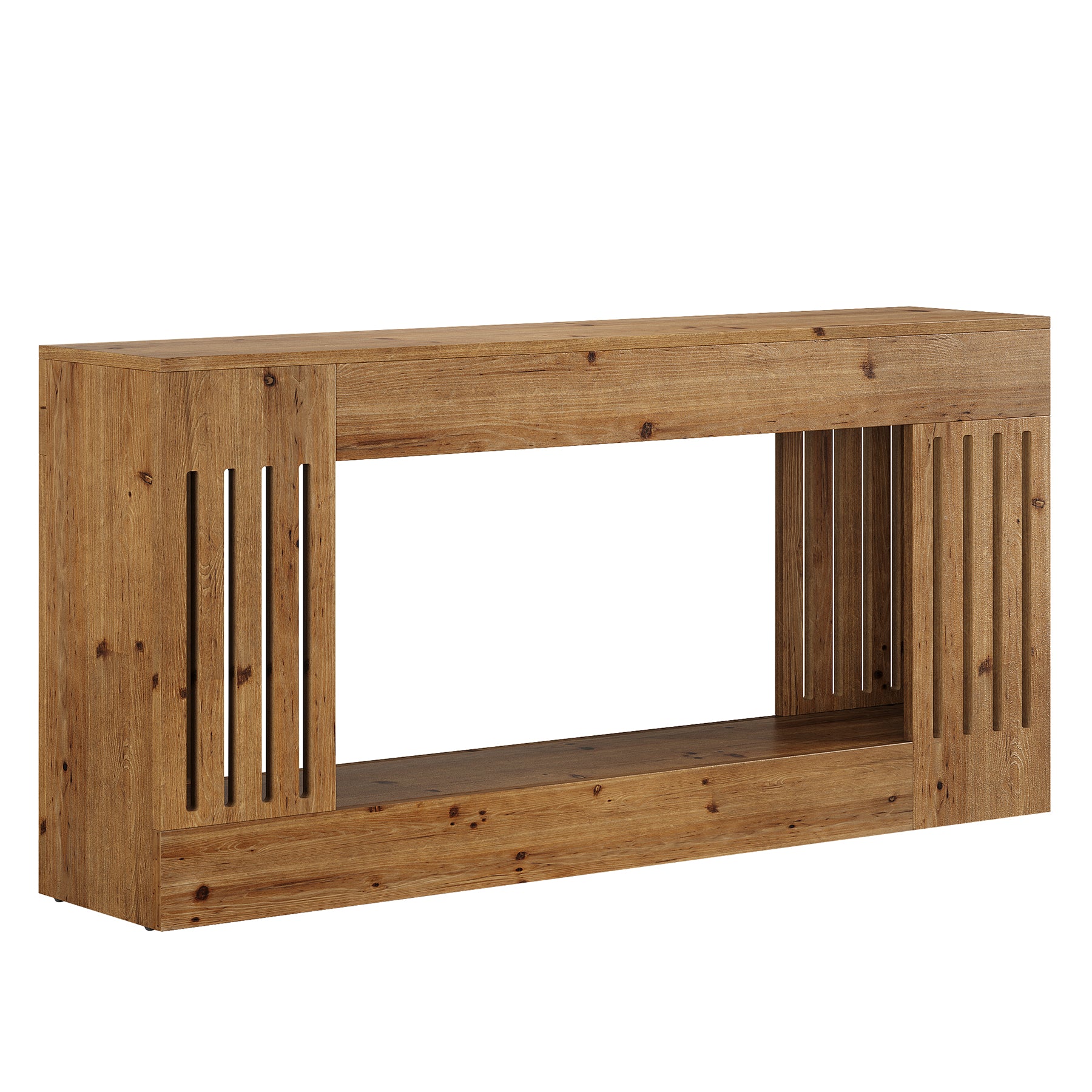 Tribesigns Tavolino da divano da 160 cm, consolle in legno massello con gambe a strisce