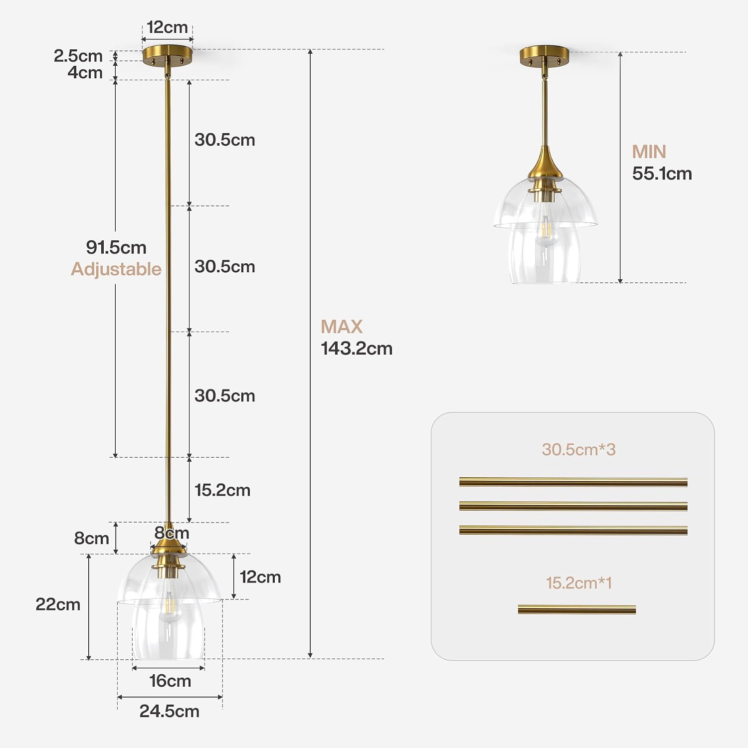 Tribesigns Lampada a Sospensione, E27 LED Lampadario Cucina Moderno in Vetro a Doppio Strato