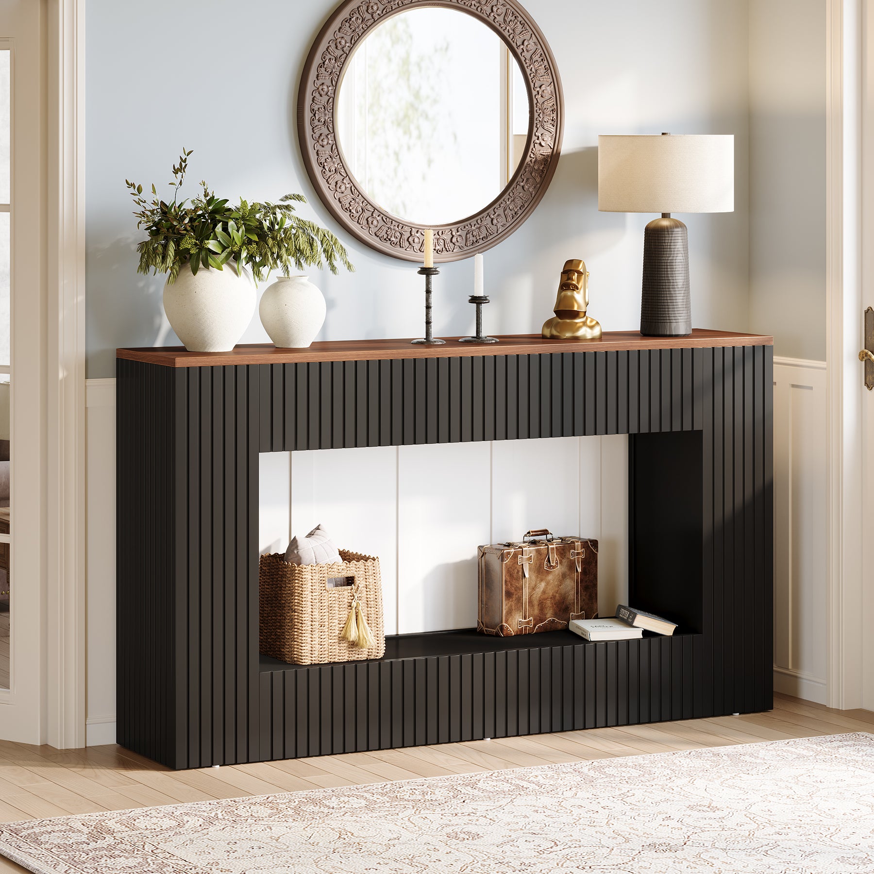 Tavolo Consolle Moderno da 140 cm, Tavolino da Divano in Legno con Contenitore