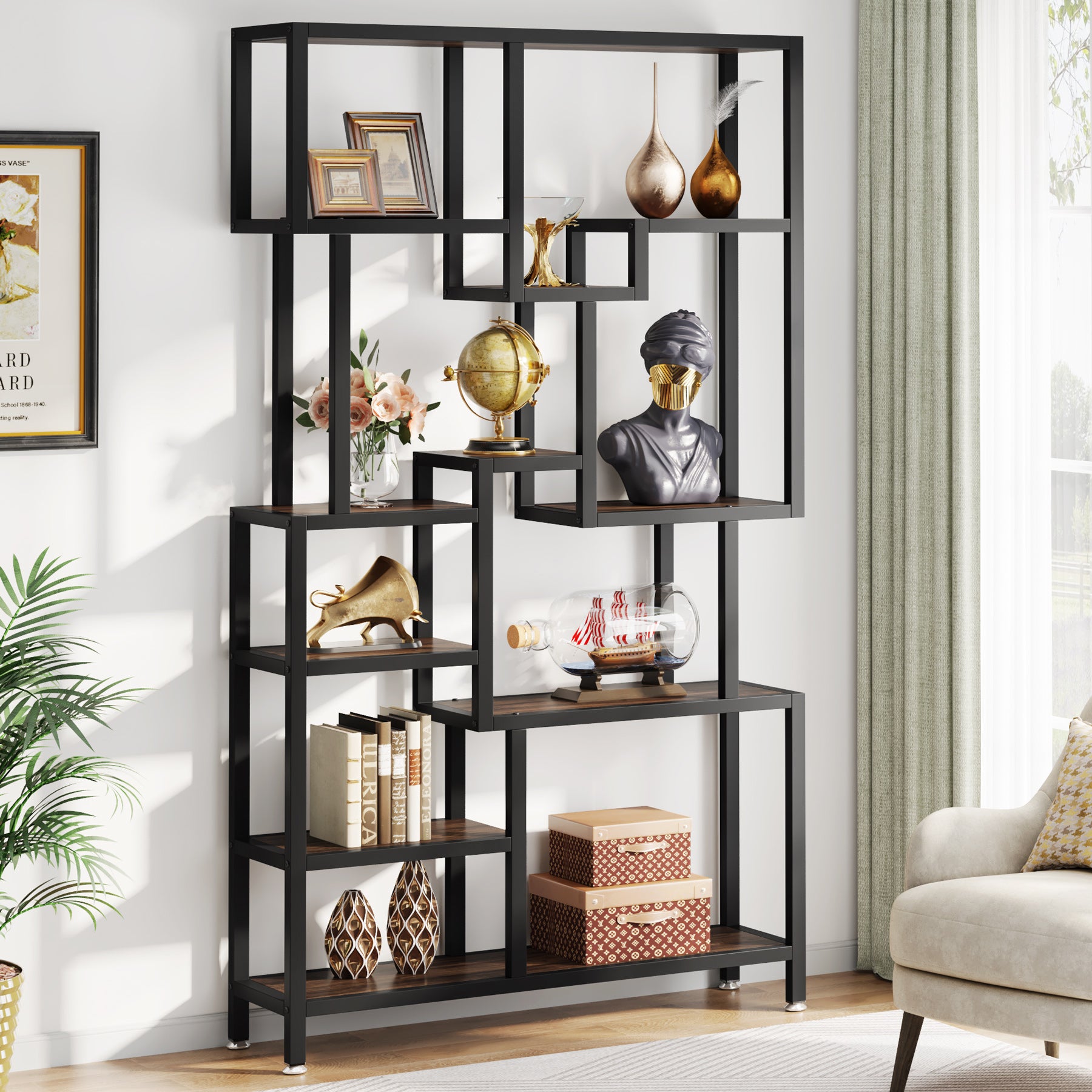 Tribesigns Libreria a 7 ripiani, scaffale espositivo Etagere da 180 cm, scaffale industriale