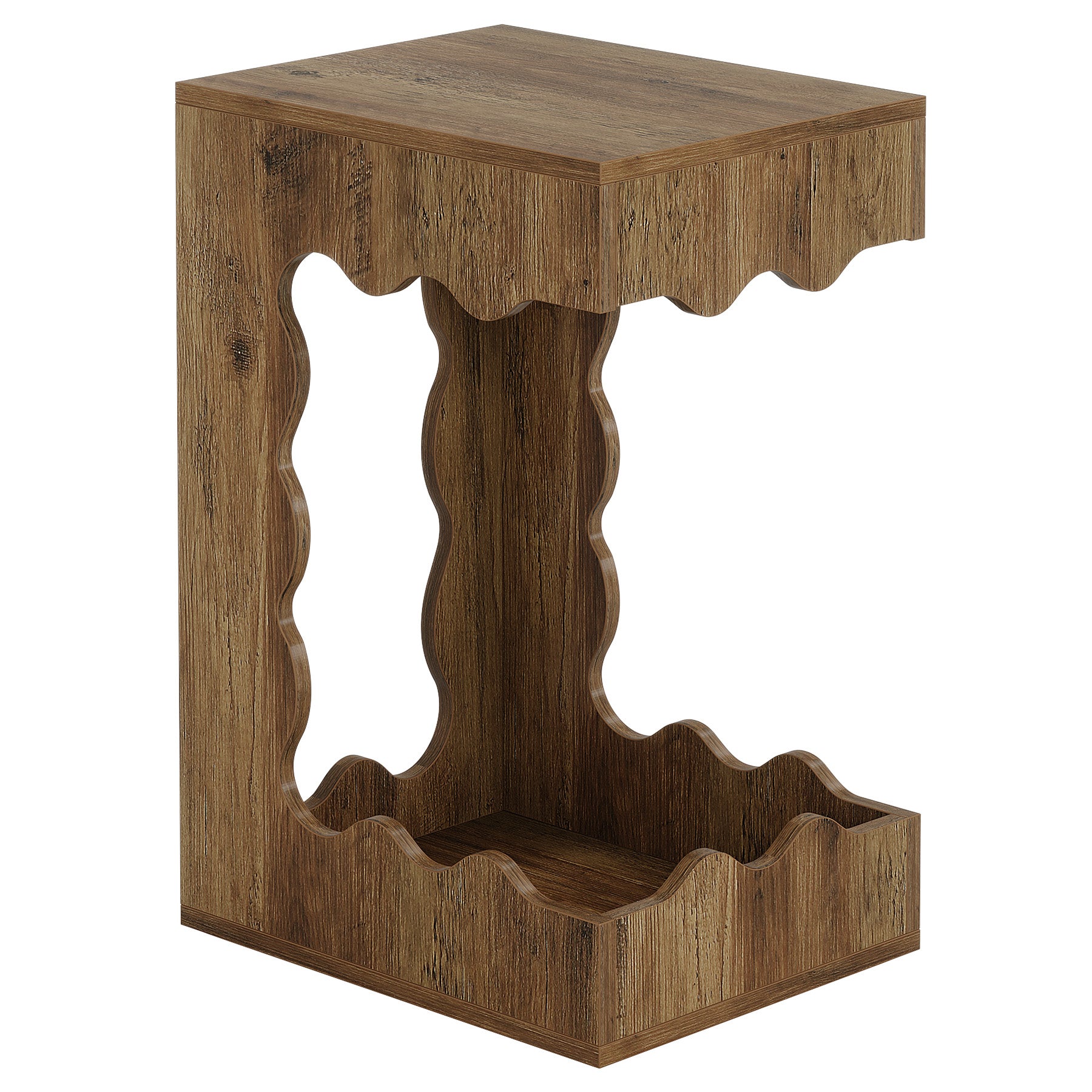 65 cm Tavolino laterale, Comodino a forma di C con 2 ripiani