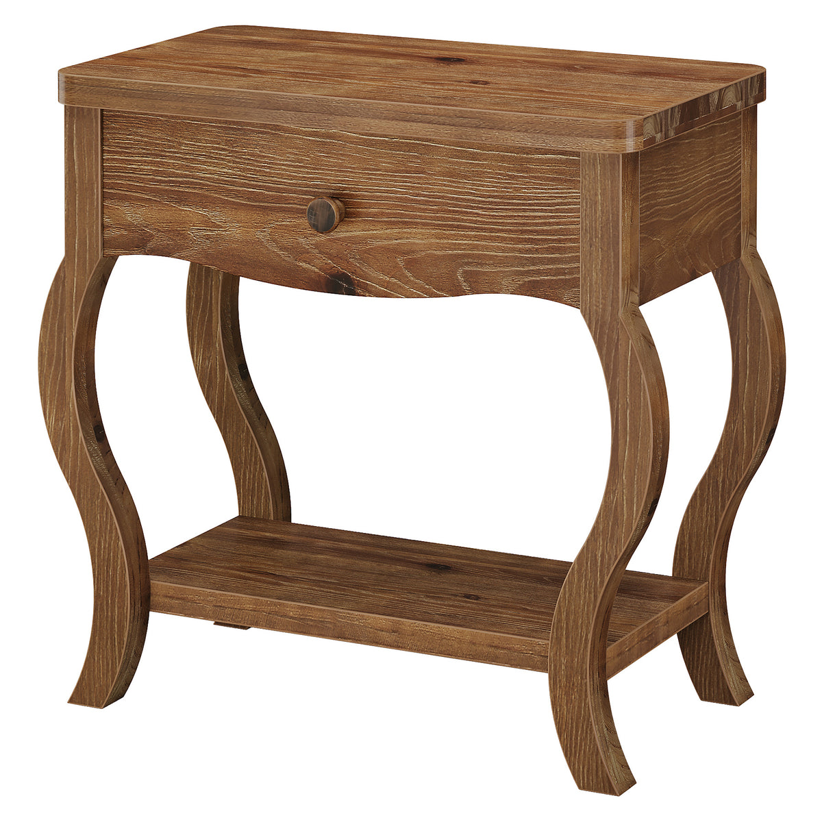 Tavolino Laterale Alto Rustico in Legno Massello con Cassetto, 60 cm, per Soggiorno