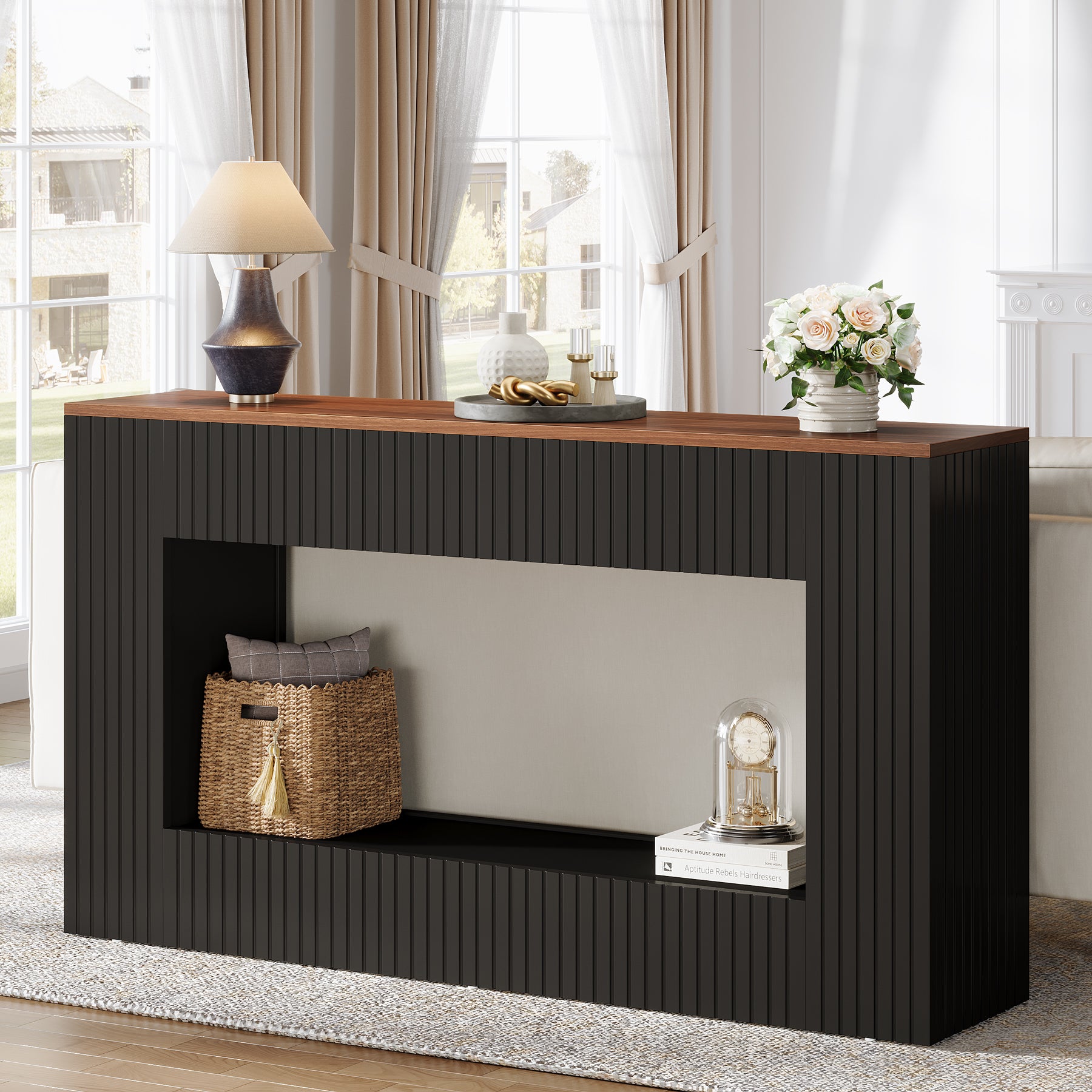 Tavolo Consolle Moderno da 140 cm, Tavolino da Divano in Legno con Contenitore
