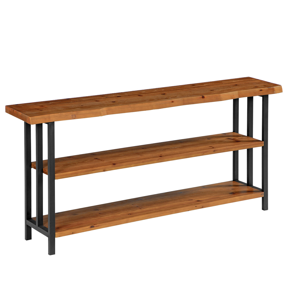 Consolle Rustica in Legno Massello con Bordo Vivo e 3 Ripiani, 160 cm, per Ingresso e Soggiorno