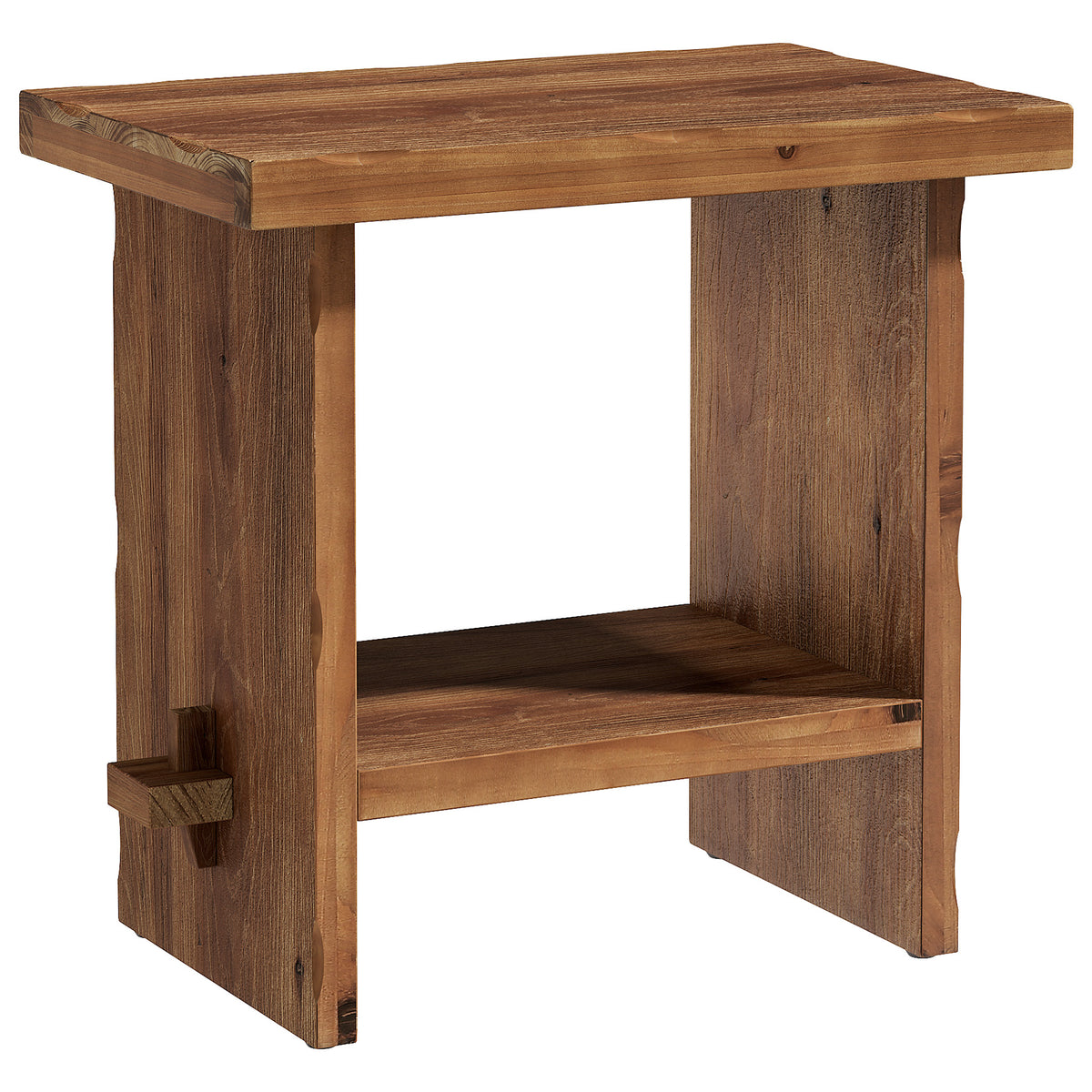 Tavolino Laterale Country in Legno Massello a 2 Ripiani, 60 cm, per Camera da Letto