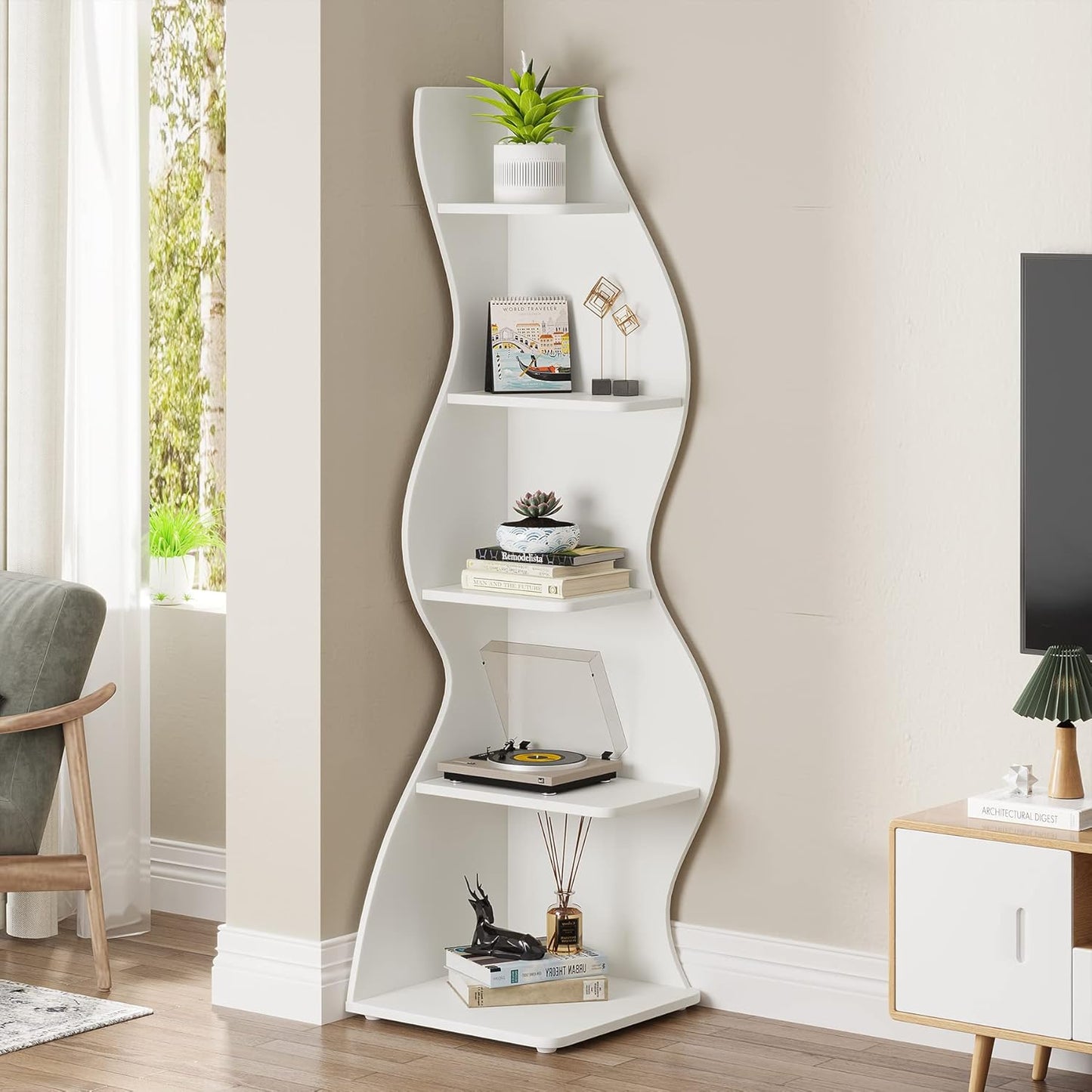Tribesigns Scaffale Angolare, Moderno Mensola Angolare a 5 Livelli Scaffale per Scaffali Libreria Scaffale