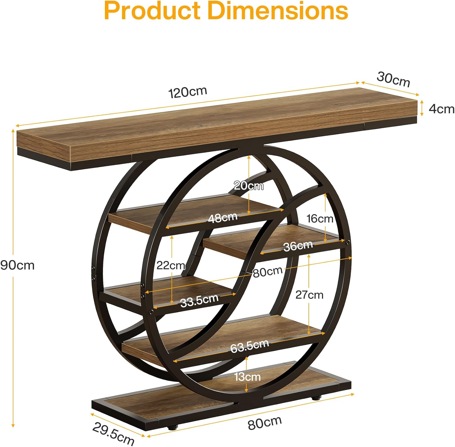 Tribesigns Tavolo consolle, 120 cm tavolo d'ingresso a 5 piani con base circolare