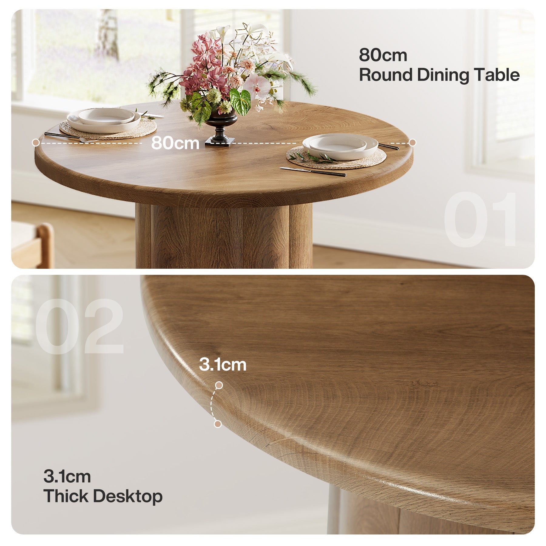 Tribesigns Tavolo da pranzo rotondo, tavolo da cucina da 80 cm per 2-4 persone