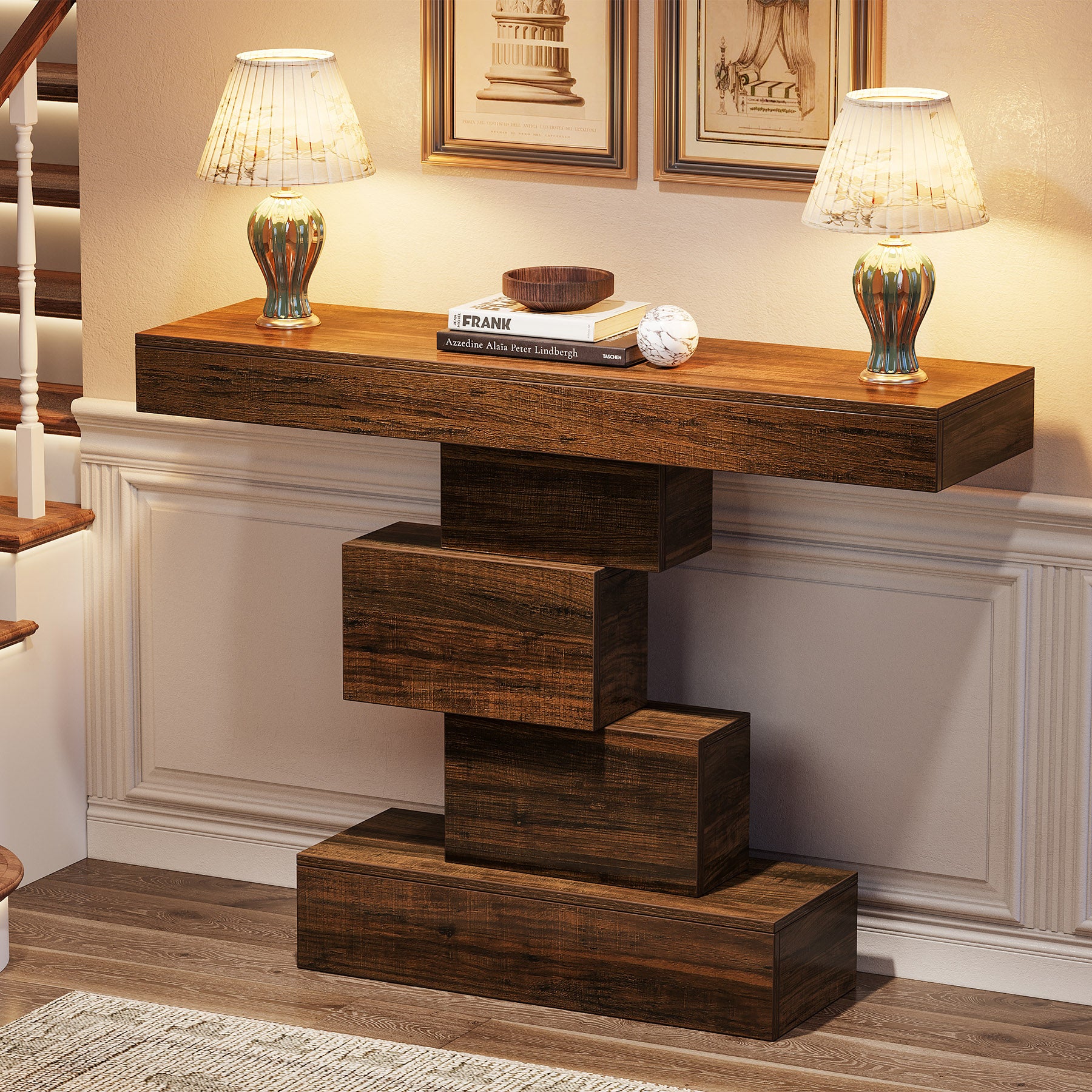 Tribesigns Consolle in legno, tavolo da ingresso in stile fattoria da 100 cm tavolo da divano