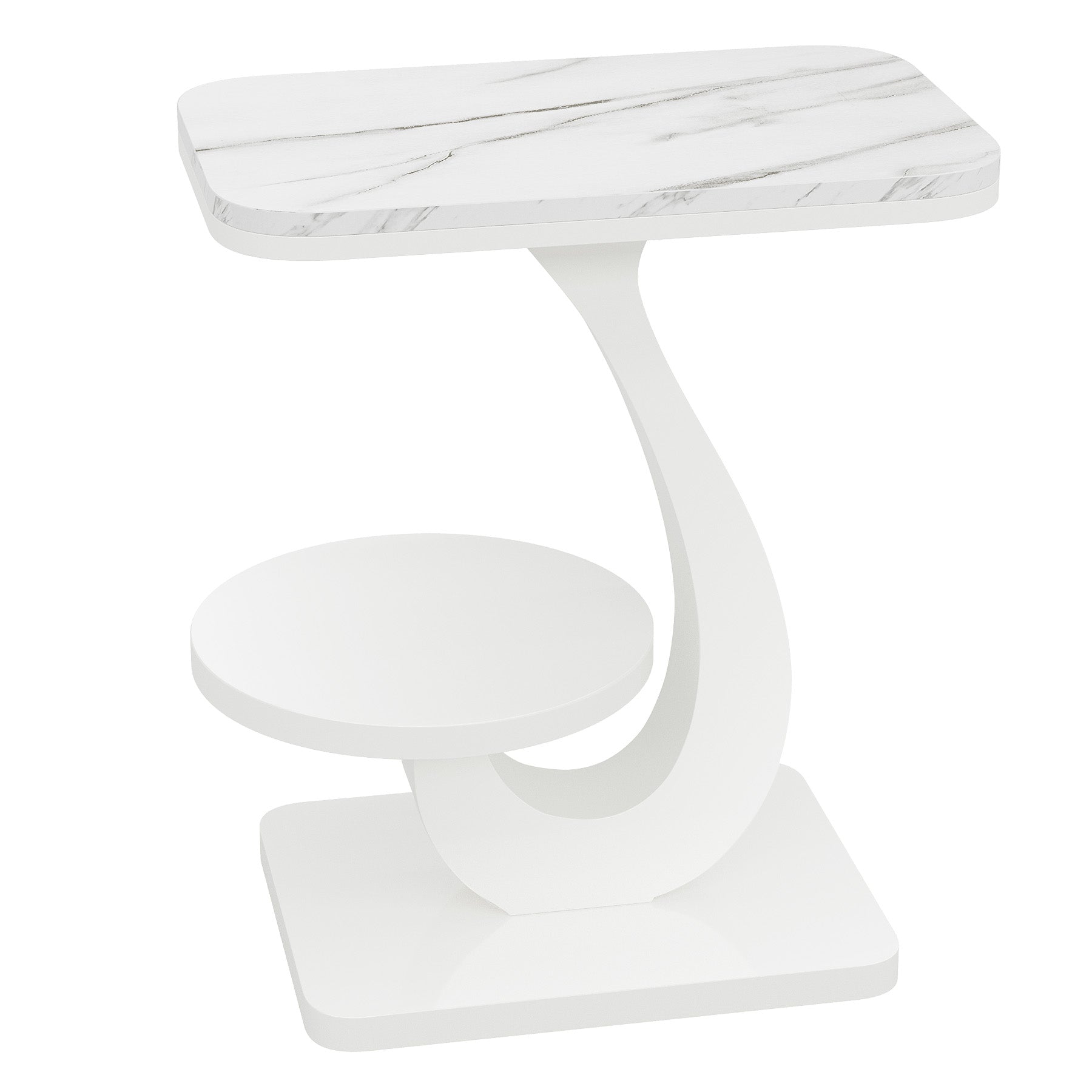 Tribesigns Tavolino a forma di C, tavolino moderno a 2 livelli con piano effetto marmo