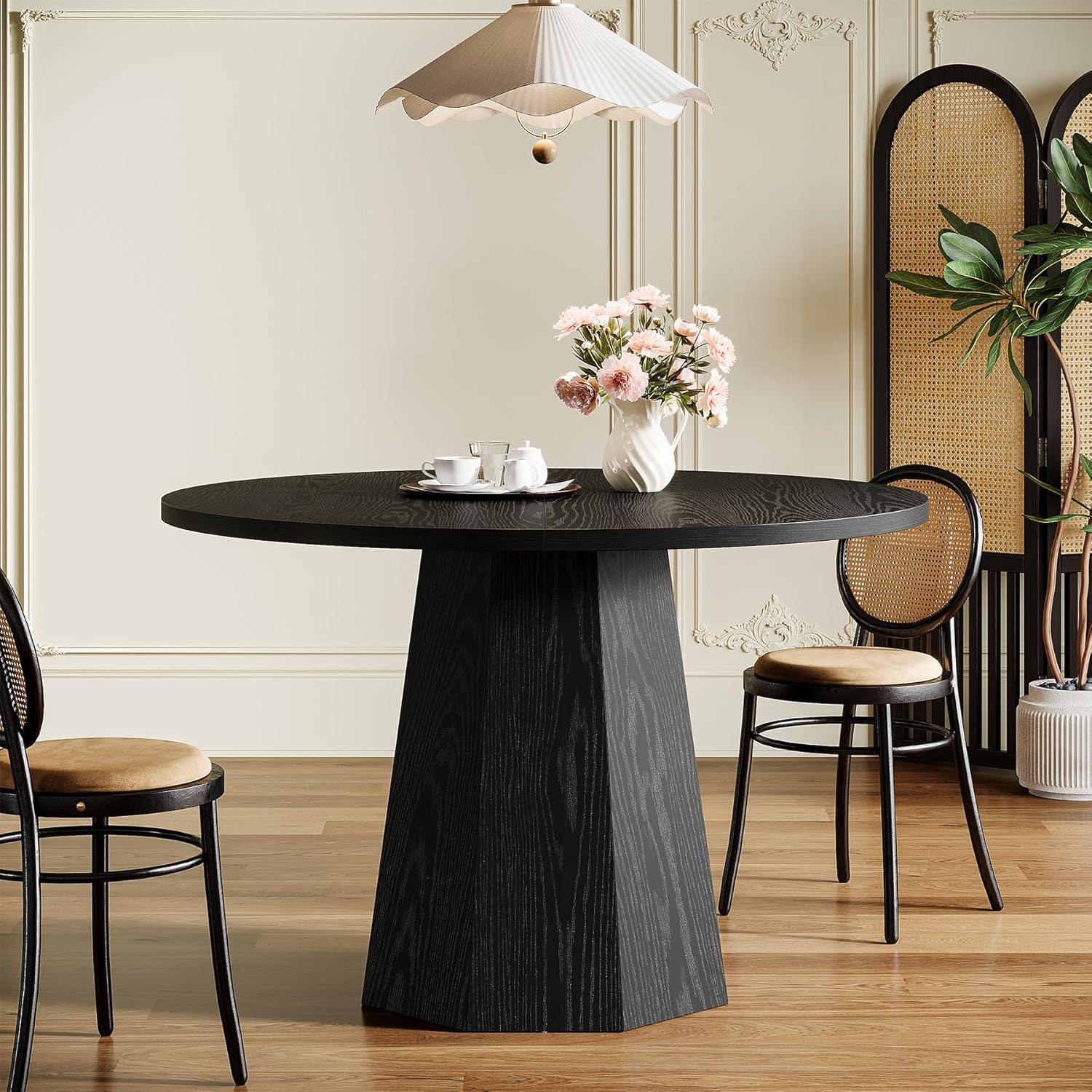 Tribesigns Tavolo da pranzo, 118 cm tavolo da cucina con robusto piedistallo inclinato