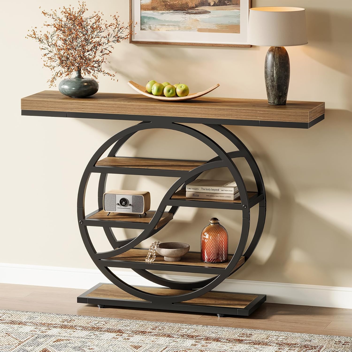 Tribesigns Tavolo consolle, 120 cm tavolo d'ingresso a 5 piani con base circolare