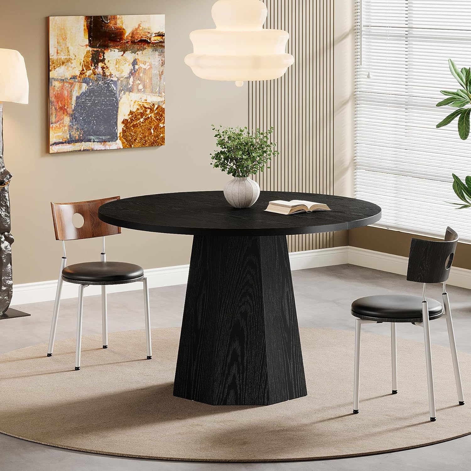 Tribesigns Tavolo da pranzo, 118 cm tavolo da cucina con robusto piedistallo inclinato