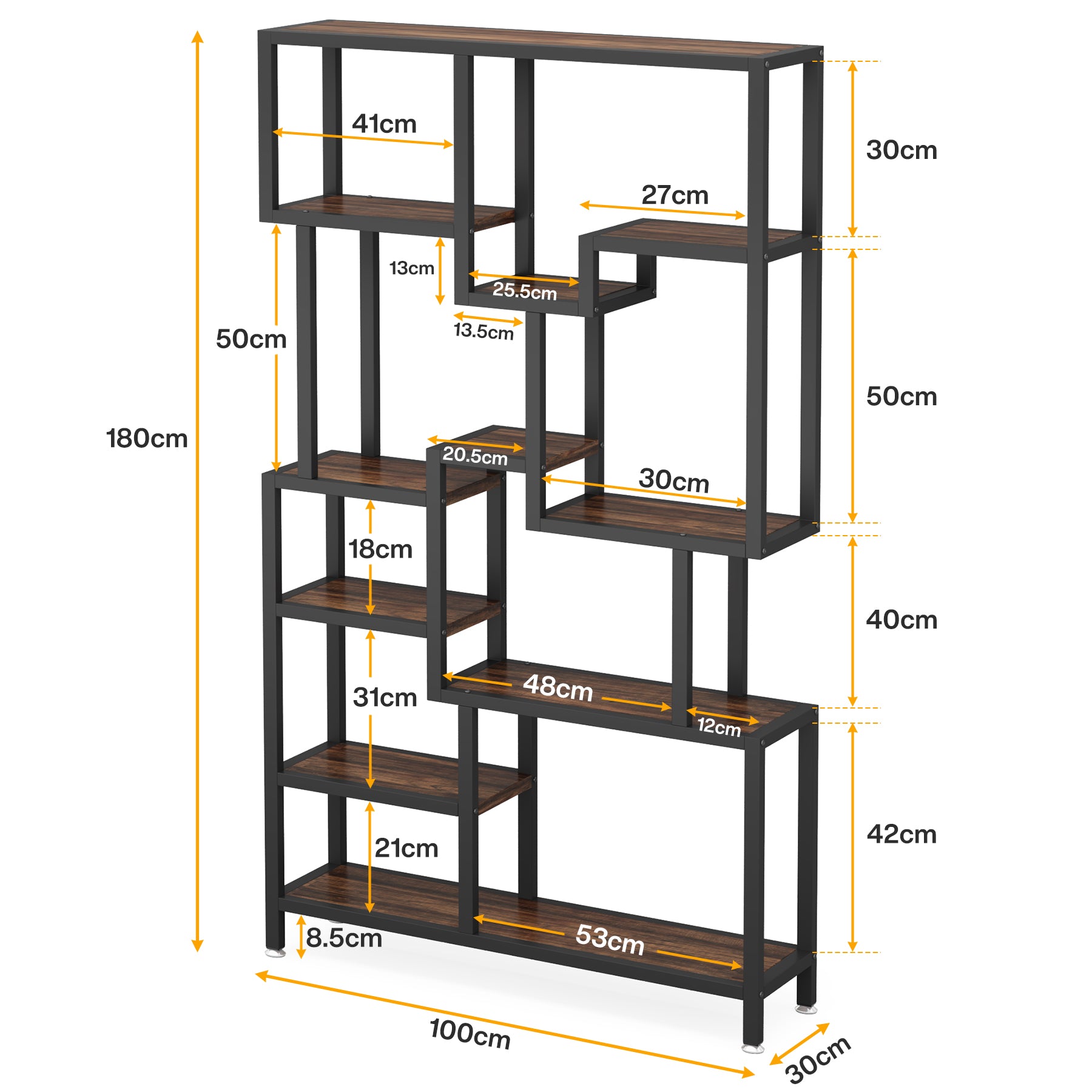Tribesigns Libreria a 7 ripiani, scaffale espositivo Etagere da 180 cm, scaffale industriale