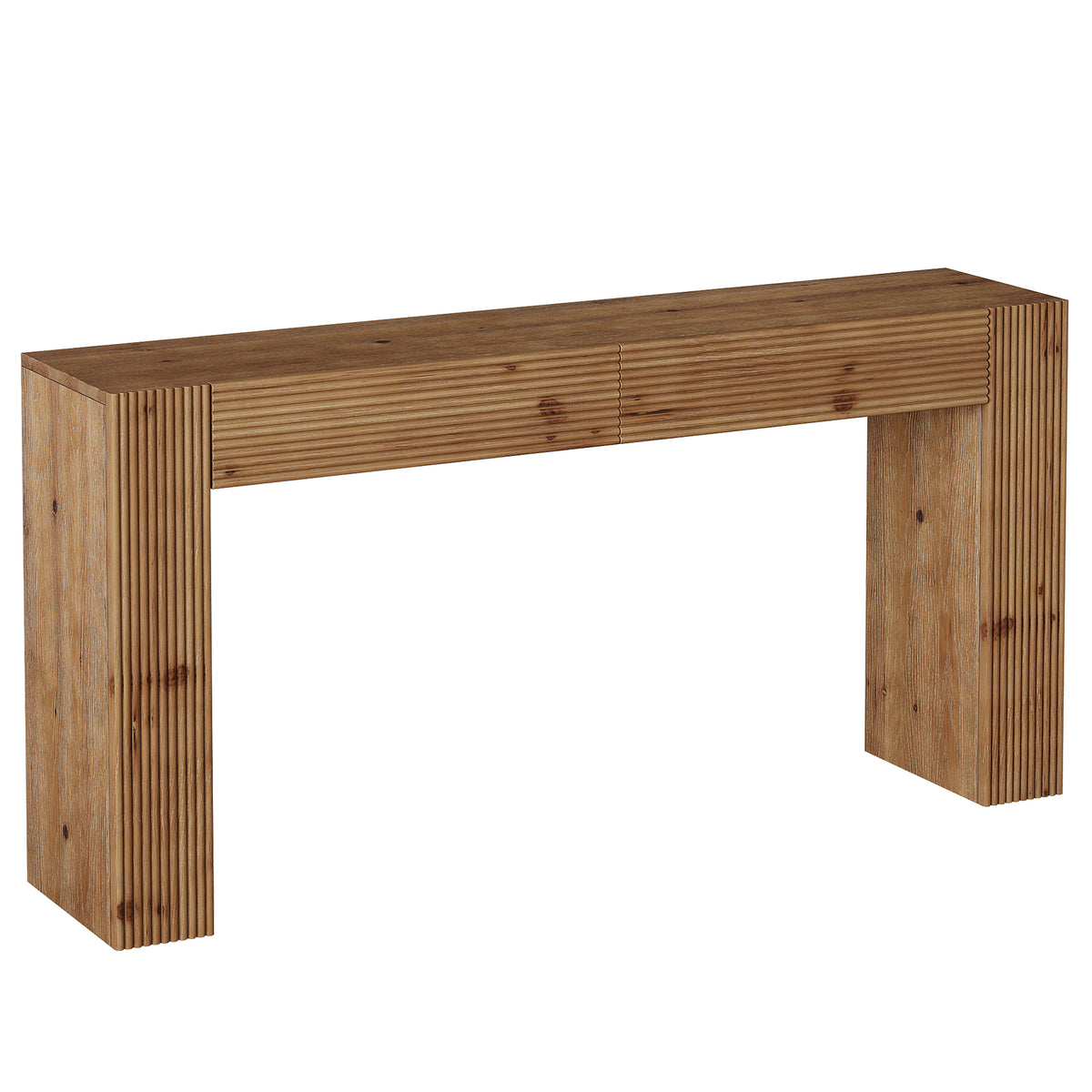 Consolle Country in Legno Massello con 2 Cassetti e Scanalature, 160 cm, per Ingresso