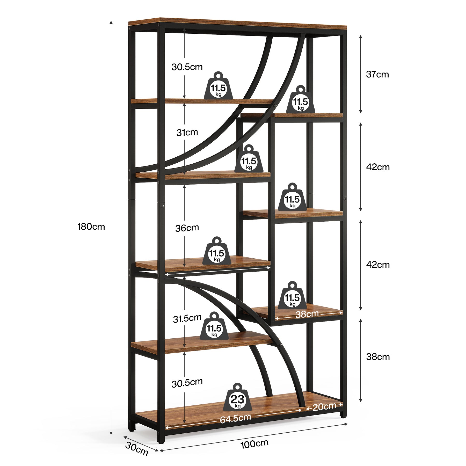 Tribesigns 180 cm Libreria, Scaffale Geometrica a 9 Ripiani con Scaffale Aperto