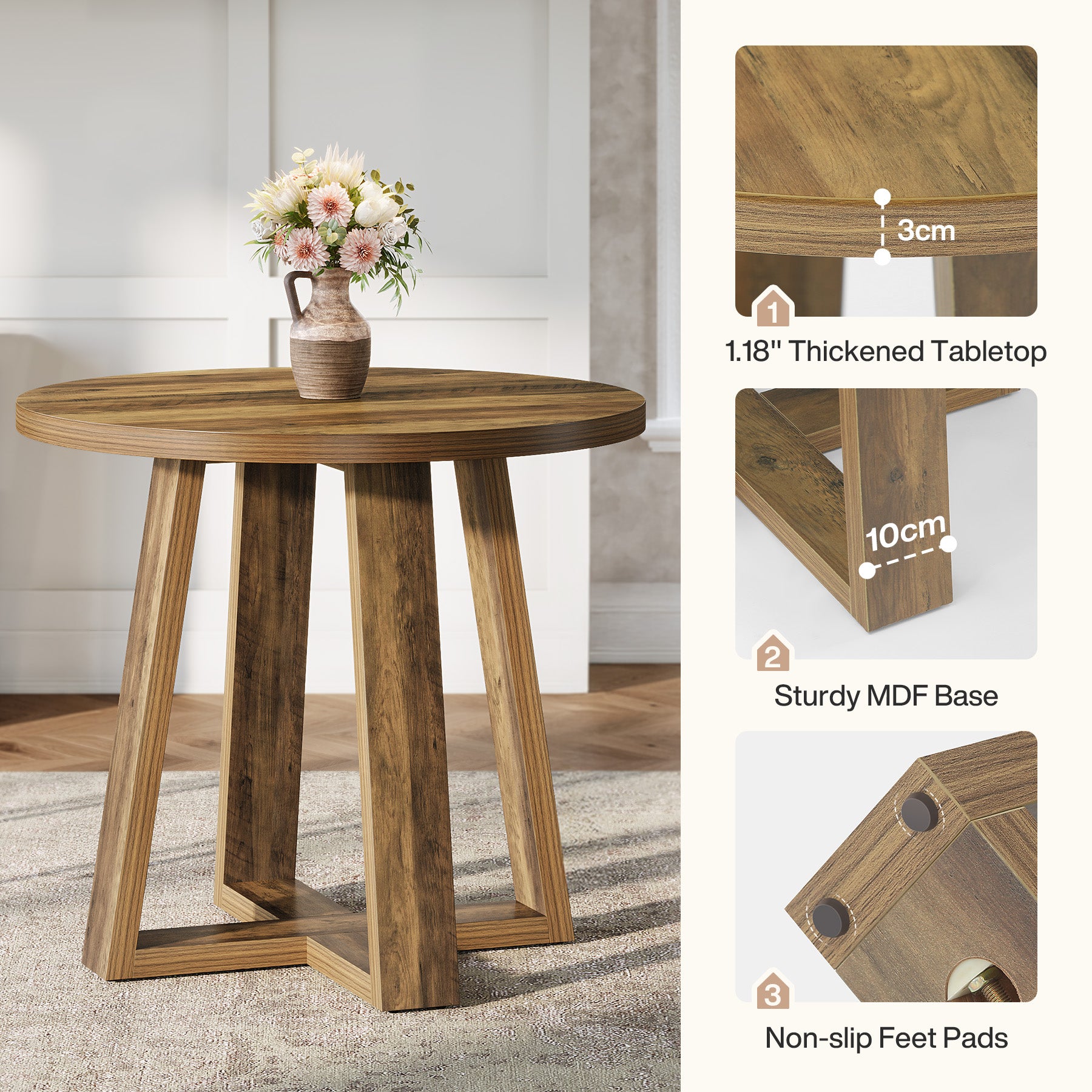 Tribesigns 80 cm Tavolo da Pranzo, Tavolo Cucina Rotondo Piccolo per 2-4 Persone