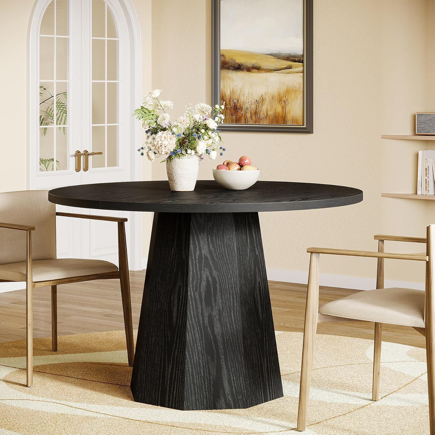 Tribesigns Tavolo da pranzo, 118 cm tavolo da cucina con robusto piedistallo inclinato