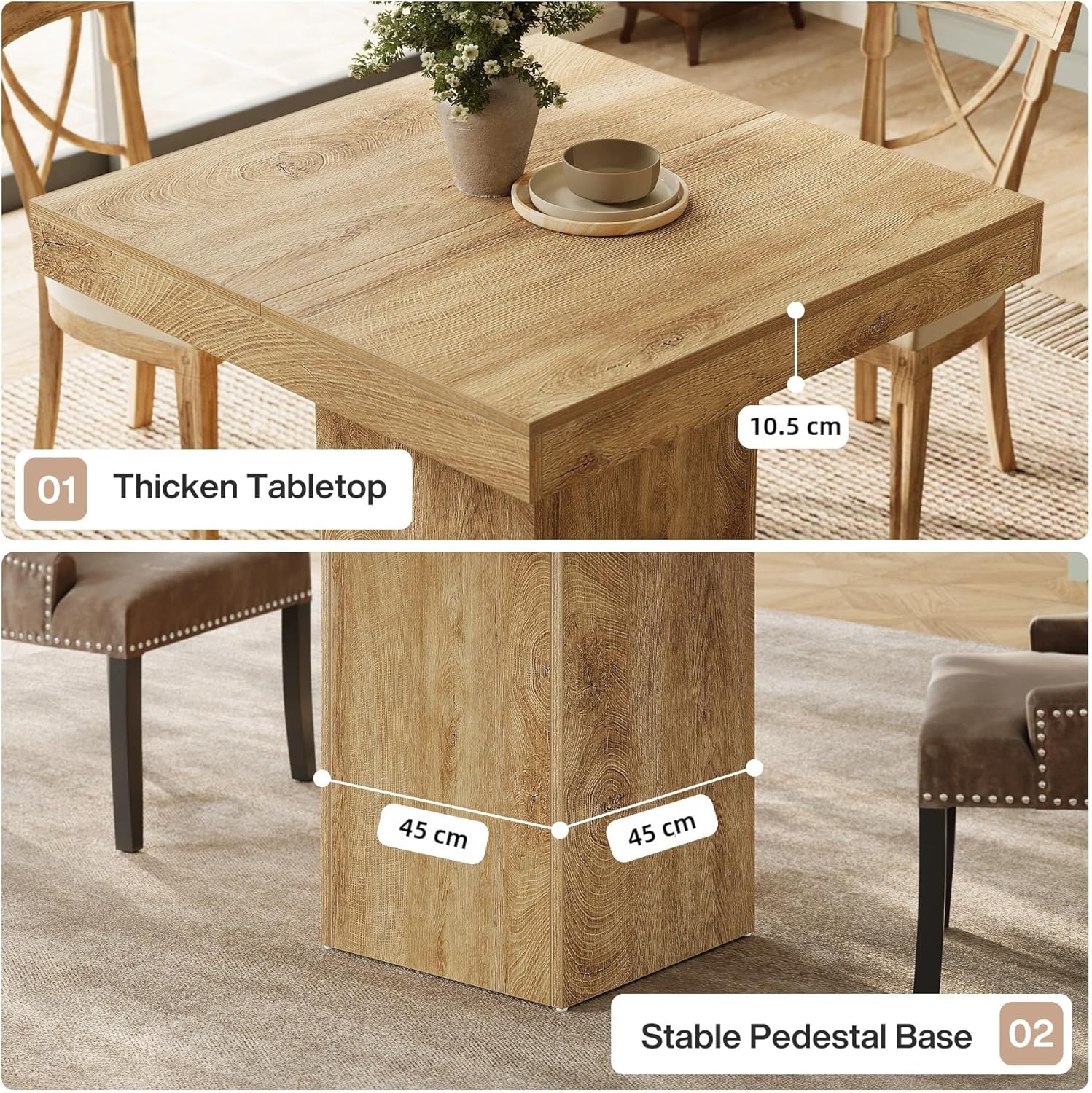 Tribesigns 100 cm Tavolo da Pranzo, Tavolo da Cucina Quadrato per 4 persone